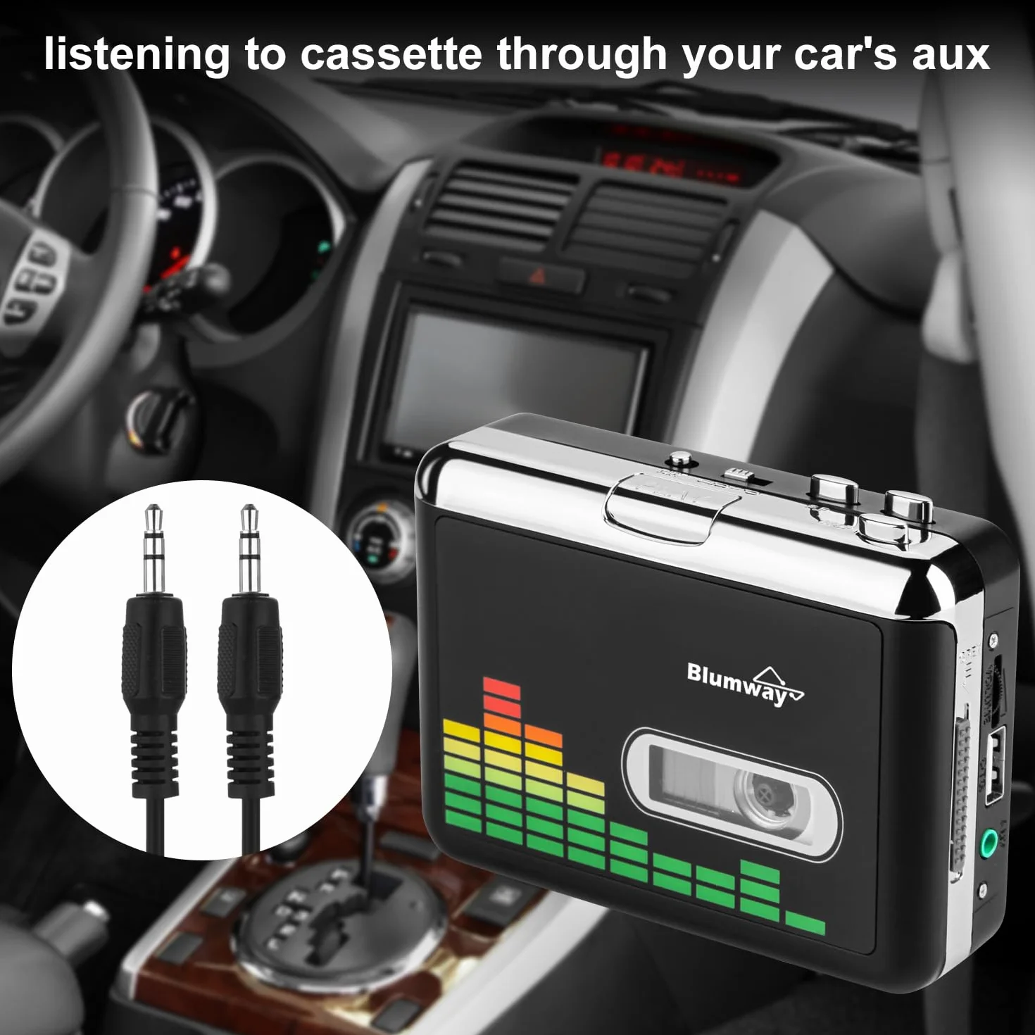 BlumWay Convertitore da cassette a MP3 tramite unità USB, convertitore di cassette digitale Audio Music Tape con auricolare