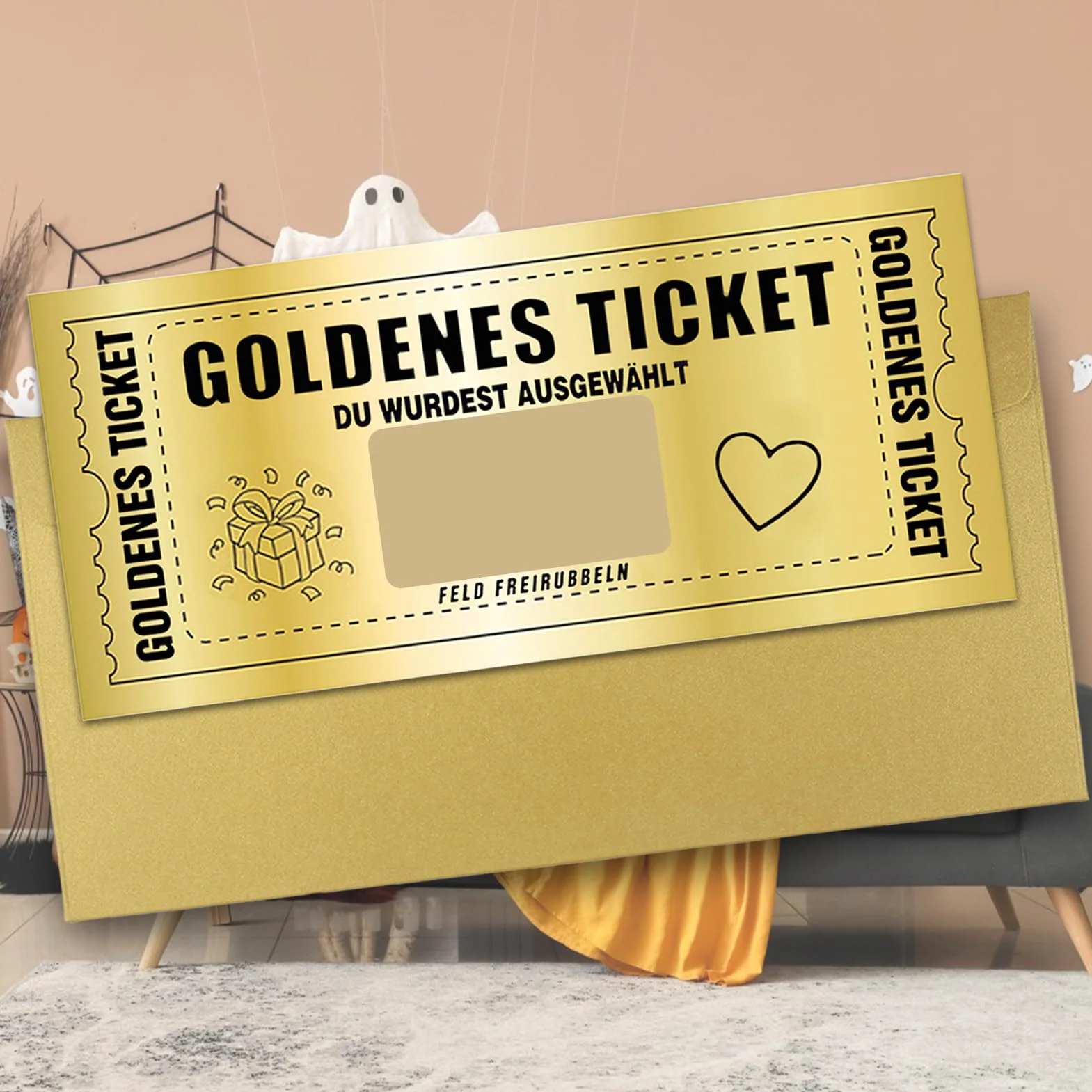 Biglietto D'oro Gratta e Vinci con Busta, Golden Ticket Carta Regalo Voucher per Donne
