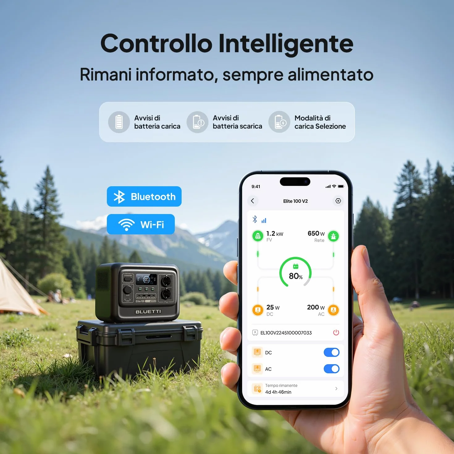 BLUETTI Elite 100 V2 Centrale Elettrica Portatile, LFP Batteria da 1024Wh, 2 Uscite CA 1800W (3600W Picco), 35% Più Piccolo, Alimentazione per campeggio, Interruzioni, Backup UPS
