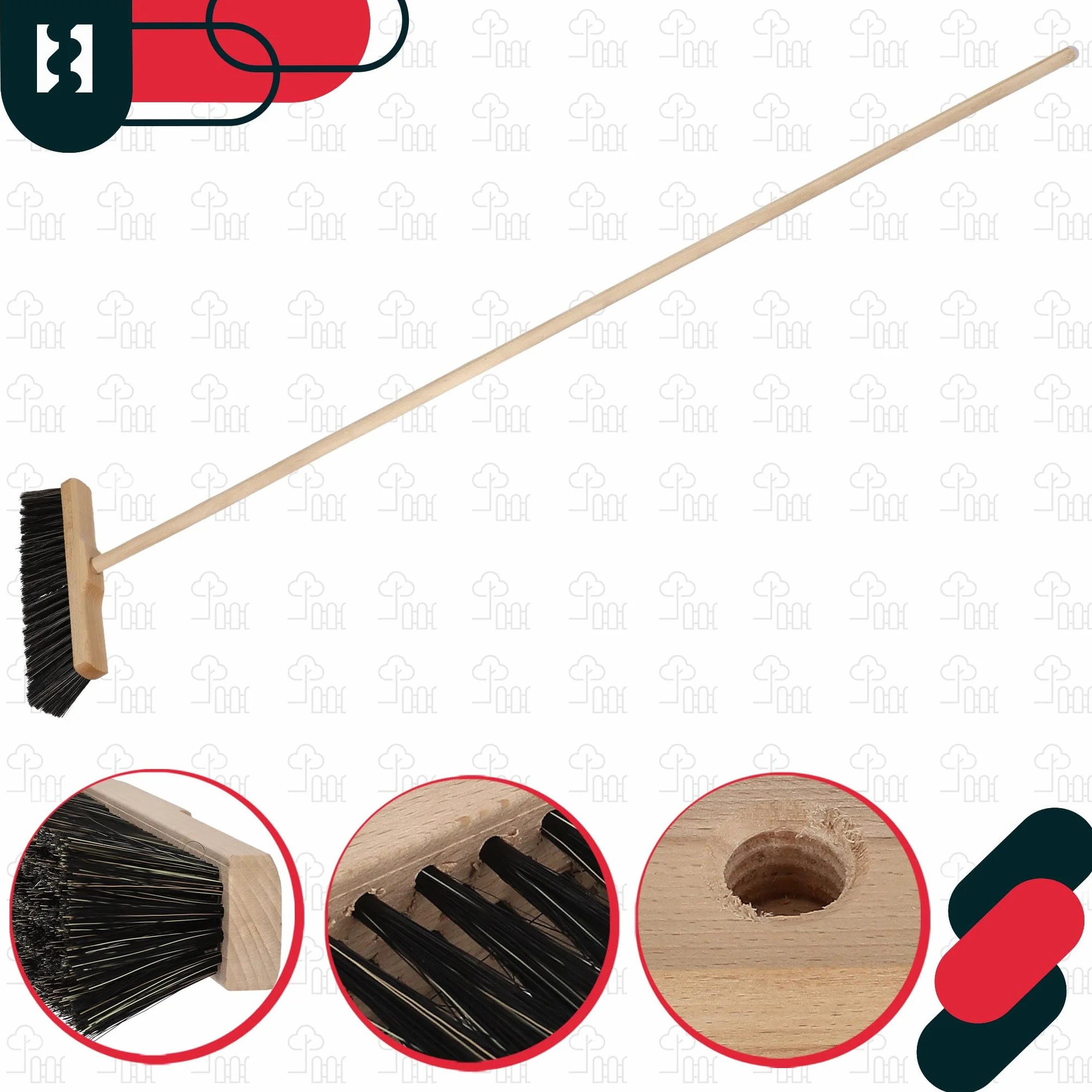 KOTARBAU® Scopa con Manico - 30 cm - scopa da esterno - Scopettone Industriale - spazzolone industriale - Marrone - per Esterni e Interni - per Giardino - Casa - Ufficio