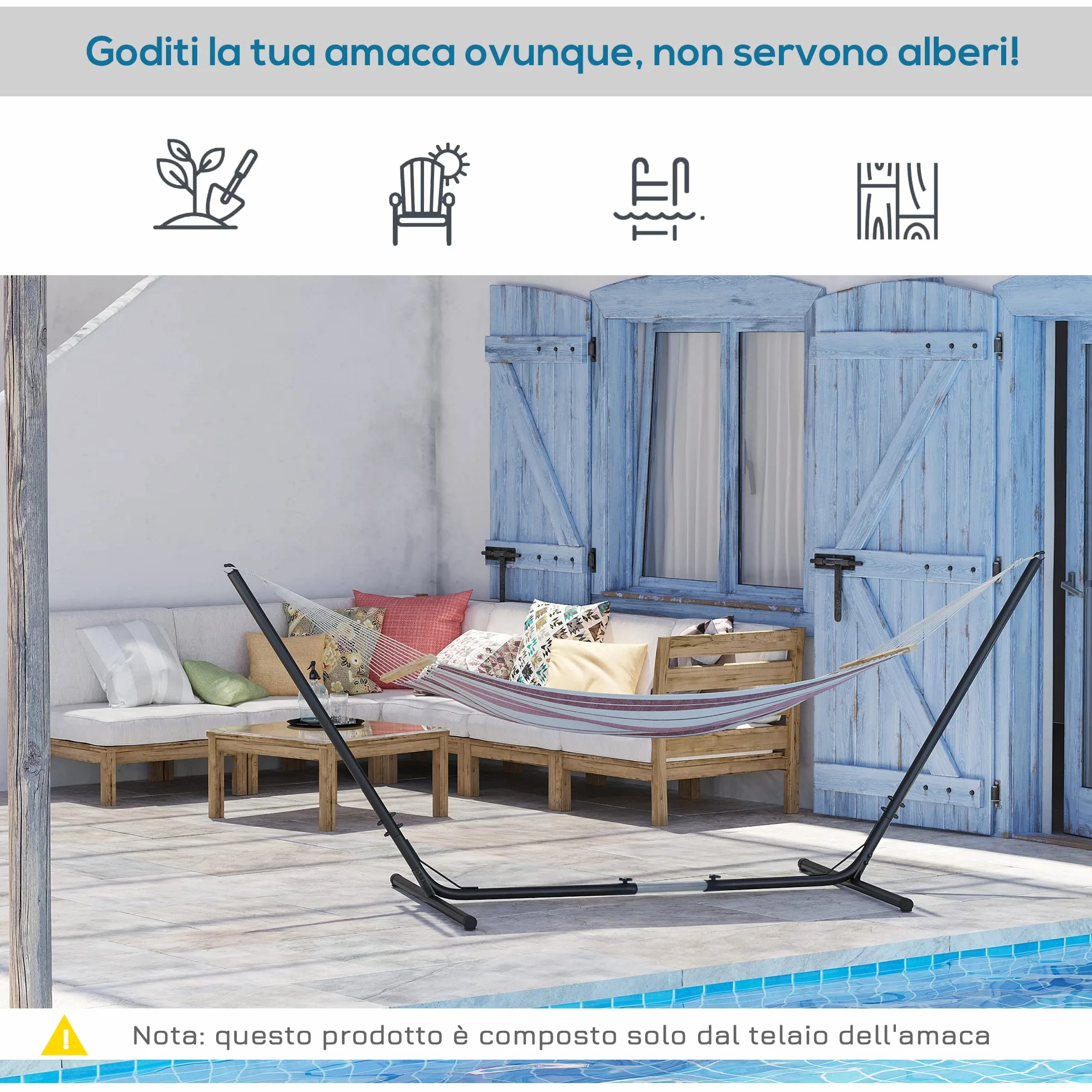 Outsunny Regulowane Podparcie Do Hamaka 120kg 313-388x109x116cm Czarny