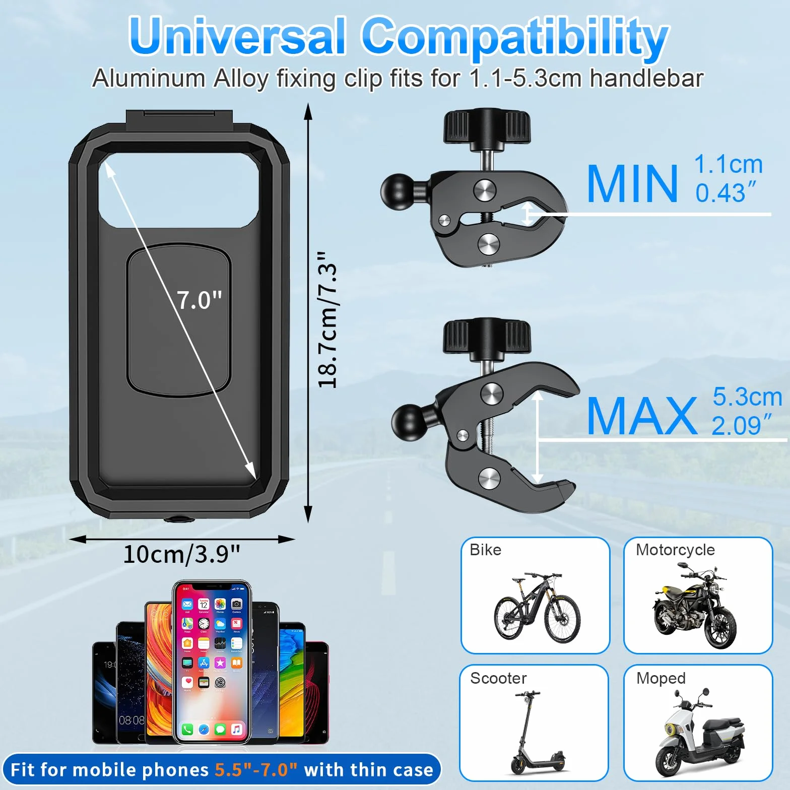 Porta Cellulare Moto Impermeabile Universale Supporto Telefono Bici con Rotazione a 360° per Smartphone 5.5"-7.0"