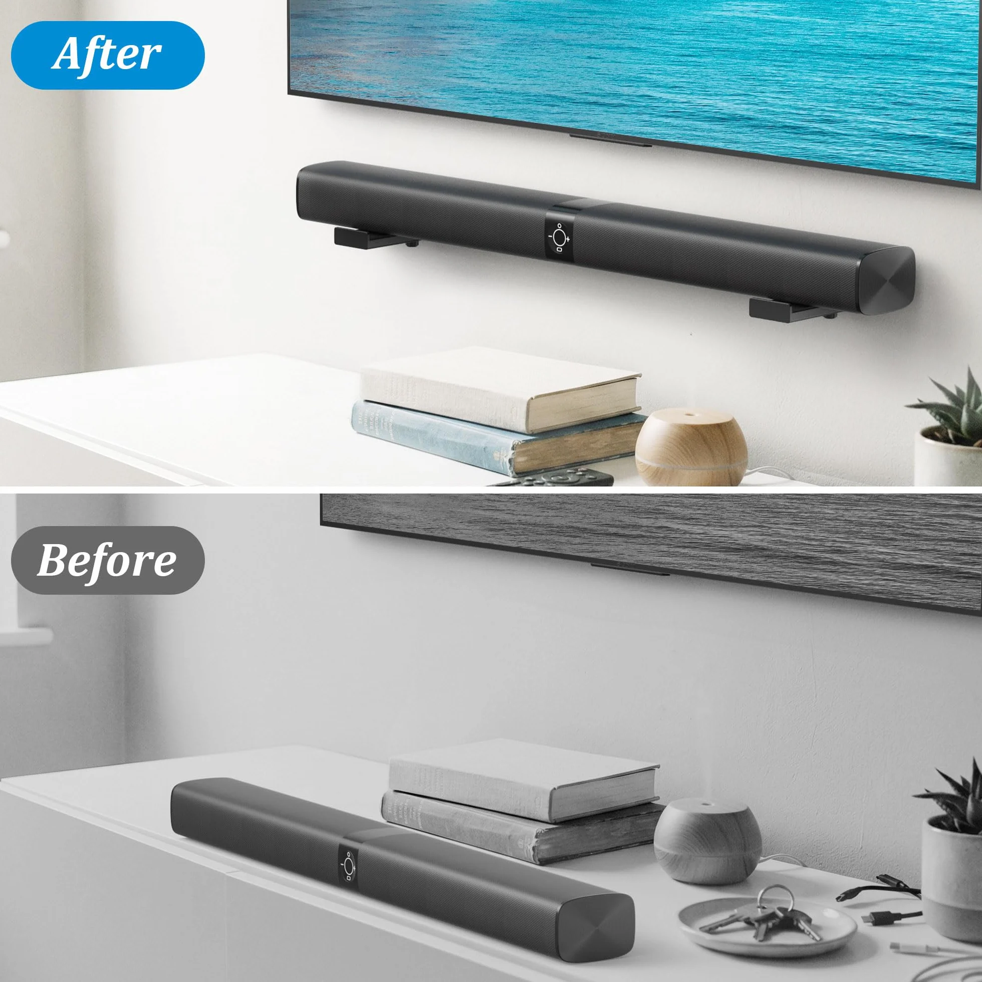 Supporto da parete per soundbar PlusAcc, portata 15 kg, profondità regolabile 10-17 cm, Nero