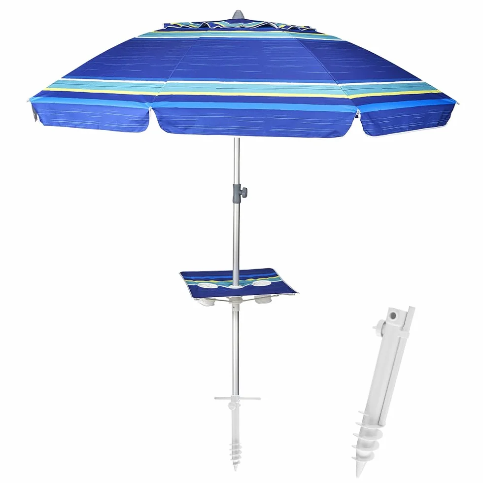 eacommerce Ombrellone da Spiaggia Mare 220 cm in Alluminio Inclinabile con Picchetto e Tavolino incluso