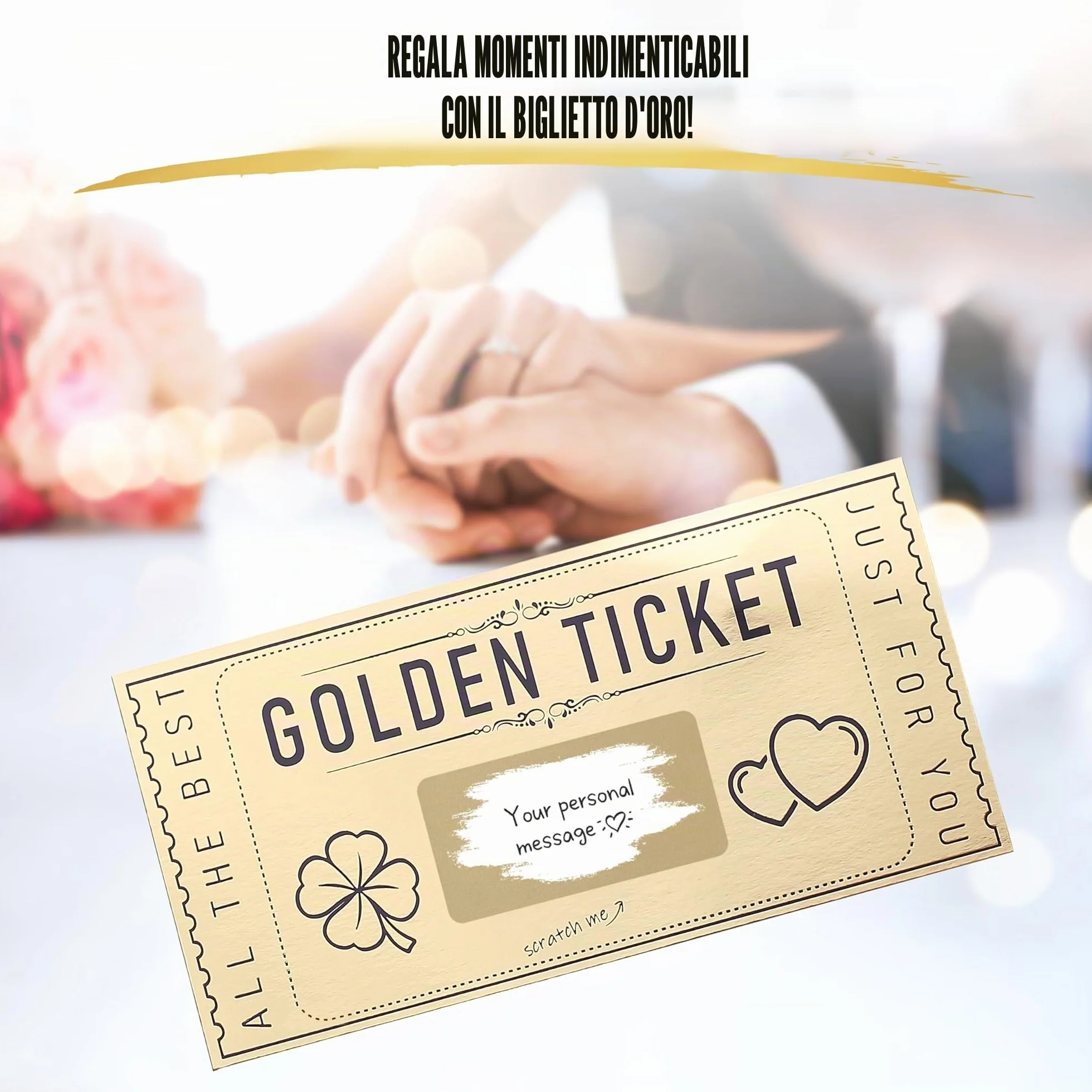 DasWas 2 Biglietti D'oro Voucher, Buoni Regalo da Grattare, Regalo Personalizzato in Busta Scintillante