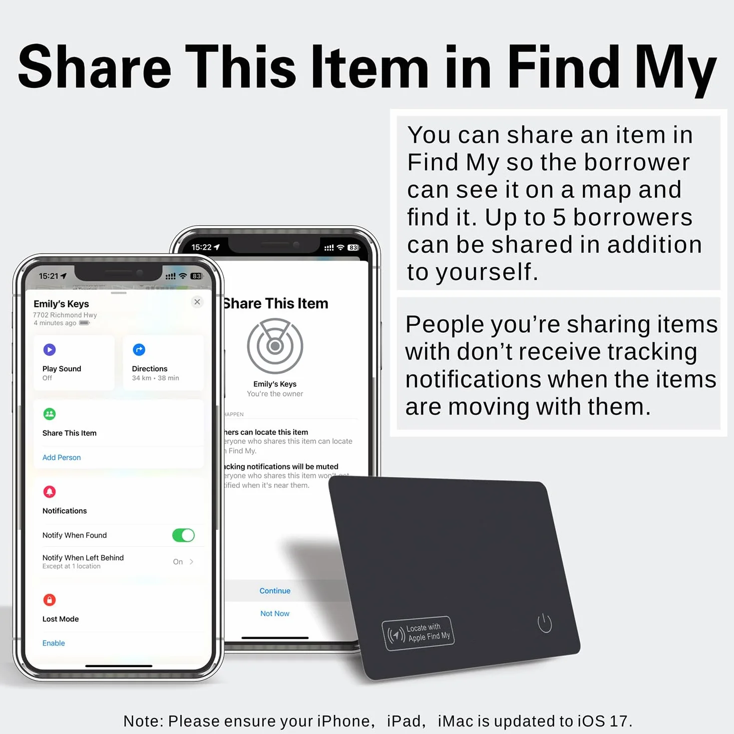 Reyke Scheda di tracciamento del Portafoglio Sottile compatibile con Apple Find My per etichette bagagli telefoni cellulari passaporti