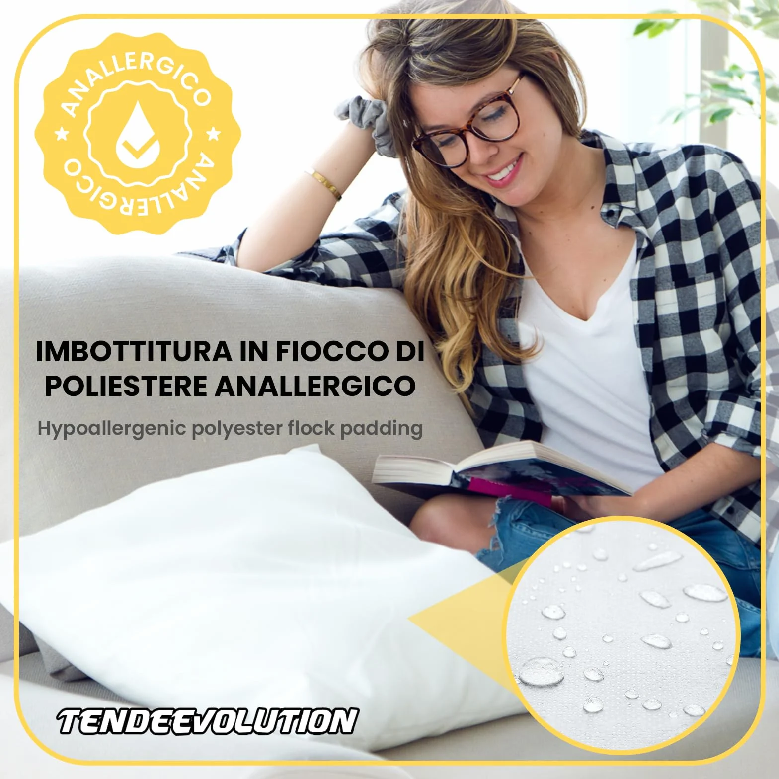Cuscino divano TENDEEVOLUTION 70x70 cm Poliestere Anallergico Fodera TNT