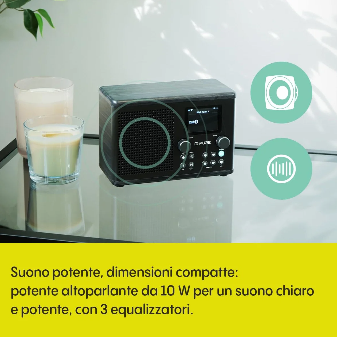 Radio Internet Pure Classic H4i WiFi DAB+ FM Bluetooth 5.3 USB Altoparlante 10W Schermo 2,4" Nero
