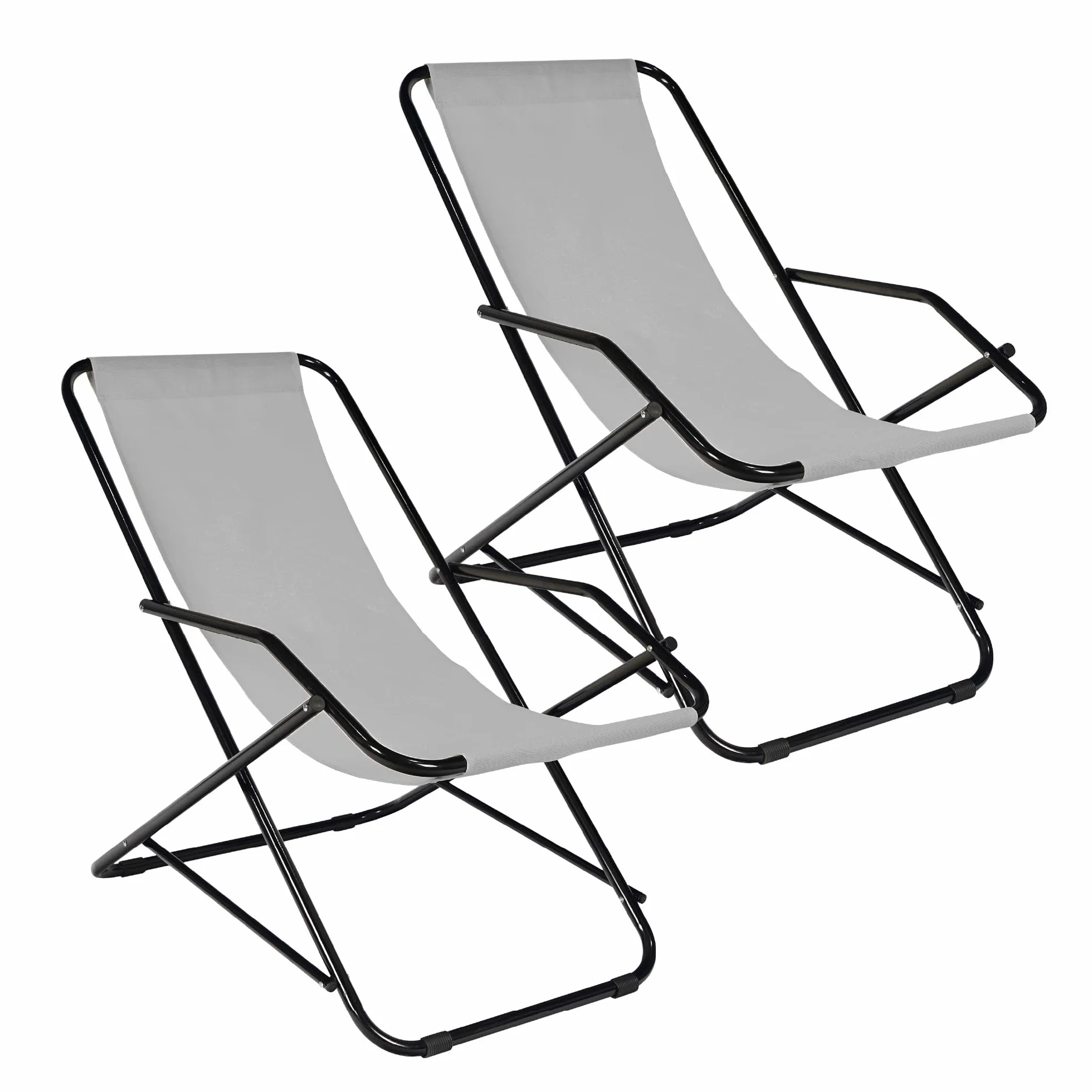 IlGruppone Set 2 Sdraio Sedie Spiaggina Relax Giardino Spiaggia, Pieghevoli in Acciaio e Textilene con Braccioli Funzione Basculante Dondolo - Grigio
