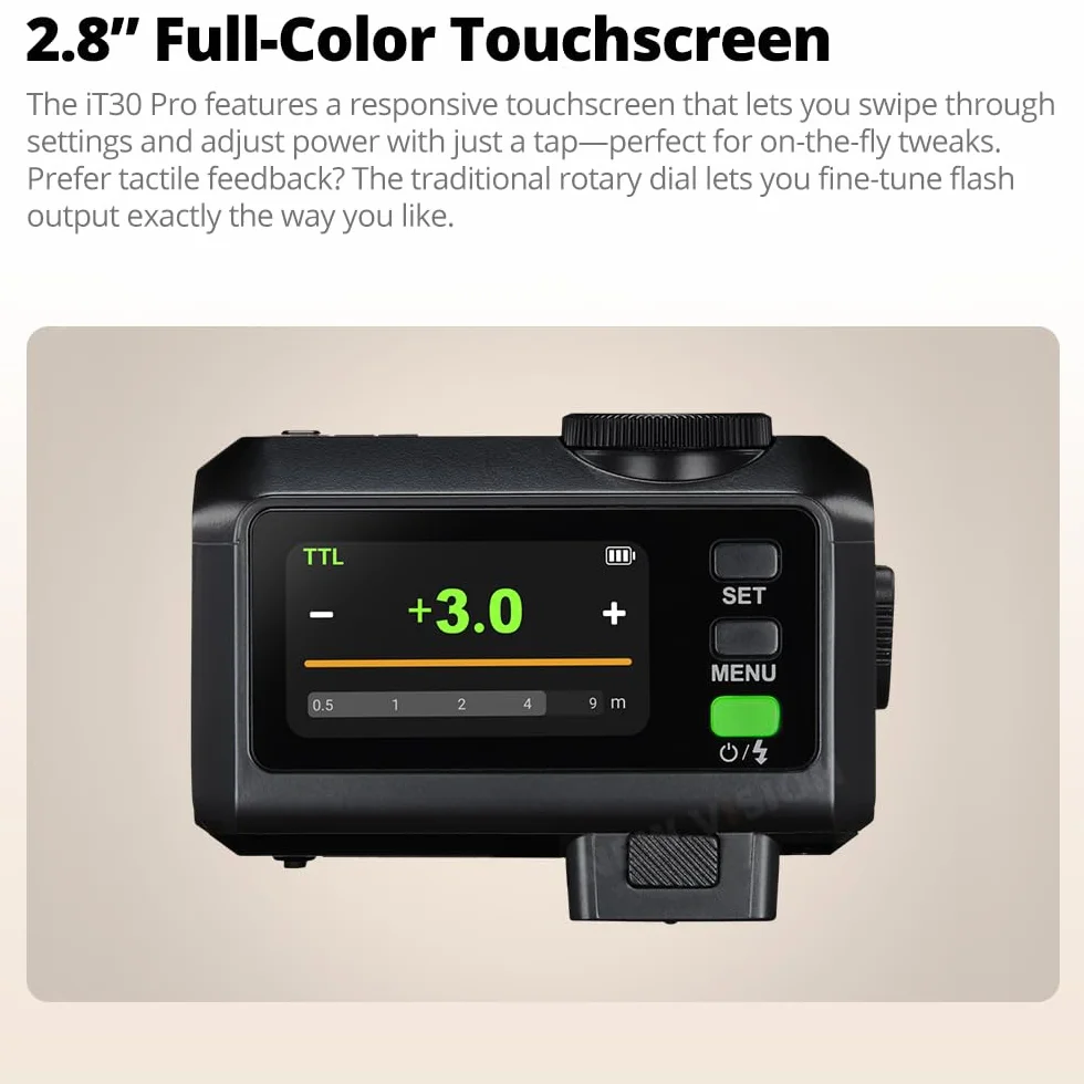 Godox iT30 Pro F Mini Flash per Fotocamera Fuji TTL HSS 1/8000s 2.4G Wireless X System 7.1 cm Touch Screen 900 mAh Litio Nero