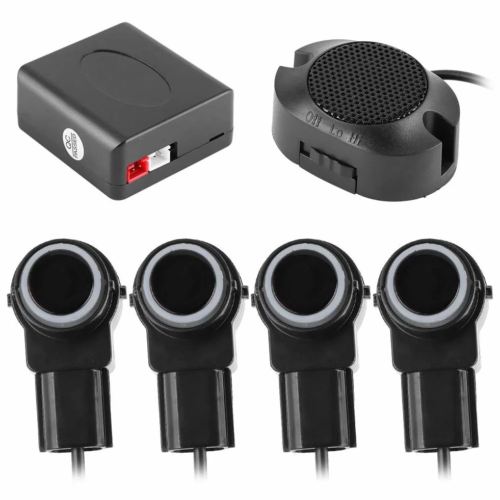 Qiilu Sensori Parcheggio Auto 65dB Kit 4 Sensori Retromarcia con Allarme Assistenza Parcheggio