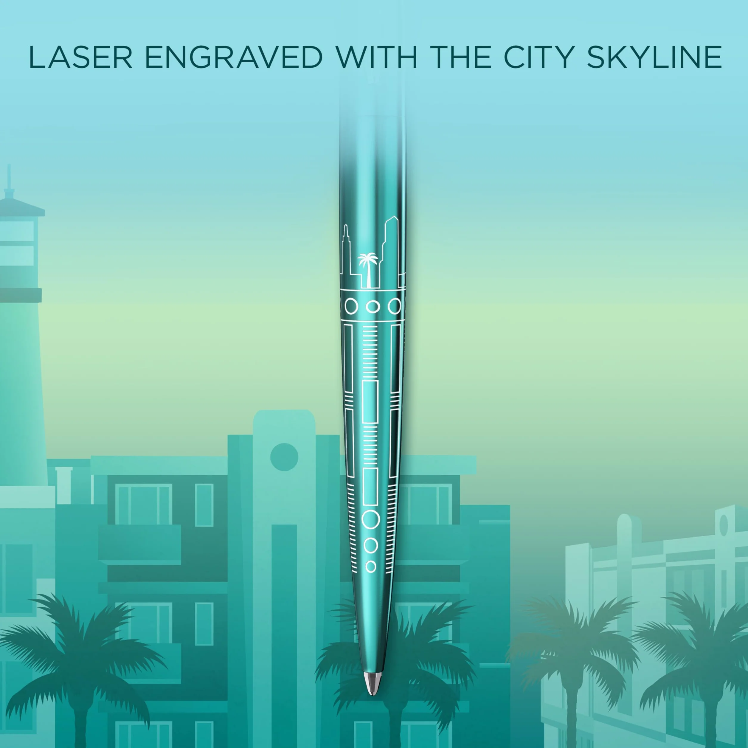 Parker Jotter Penna a sfera Edizione speciale Miami Turquoise puntale cromato Punta media Inchiostro blu Confezione regalo