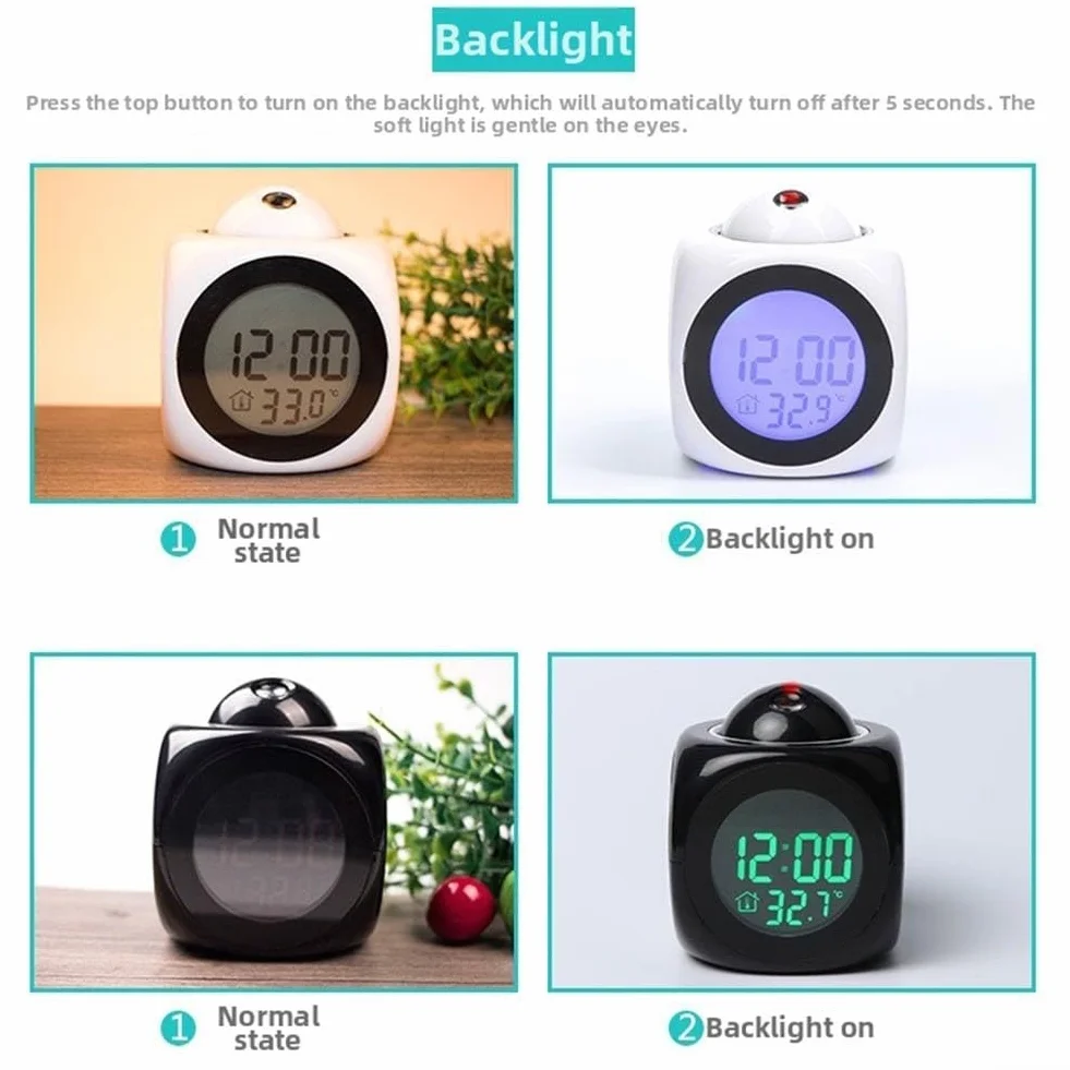Proiettore Sveglia Bambini Display LCD Retroilluminato Annuncio Vocale Luce Notturna Snooze