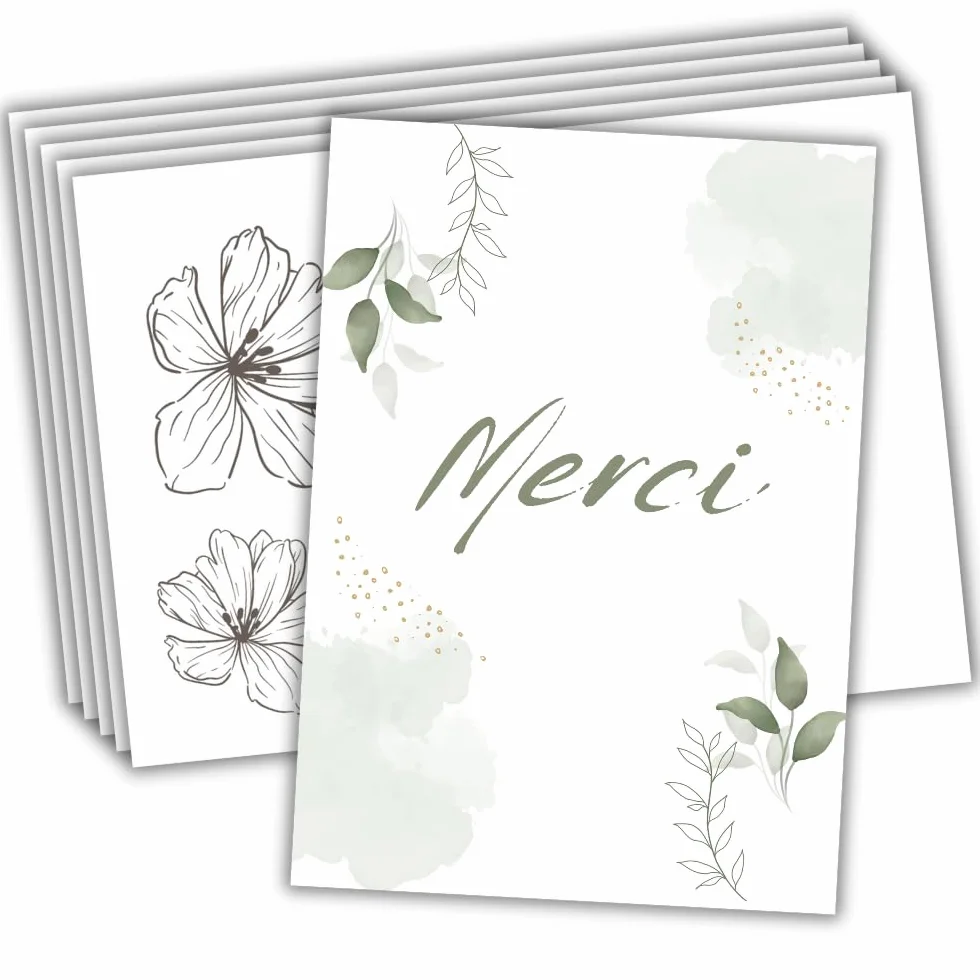 Set 10 biglietti ringraziamenti con buste stampate | Design FLORAL | Cartolina 10,4x14,8 cm | Ringraziamento matrimonio nascita compleanno