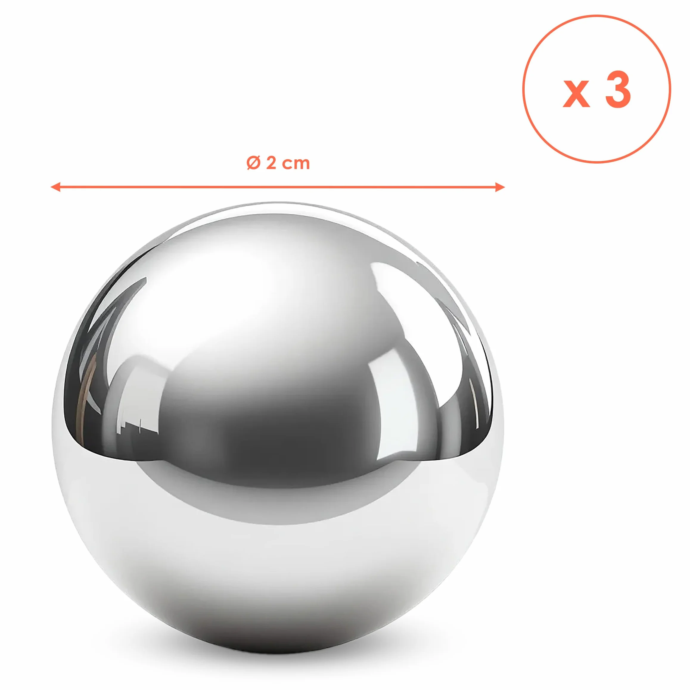 Spetebo Sfera decorativa in acciaio inox, lucida argento, per fontane ornamentali, in 3 dimensioni da 2 cm a 6 cm - Set da 6 - Sfera cava in metallo per fontana decorativa - Sfera decorativa in