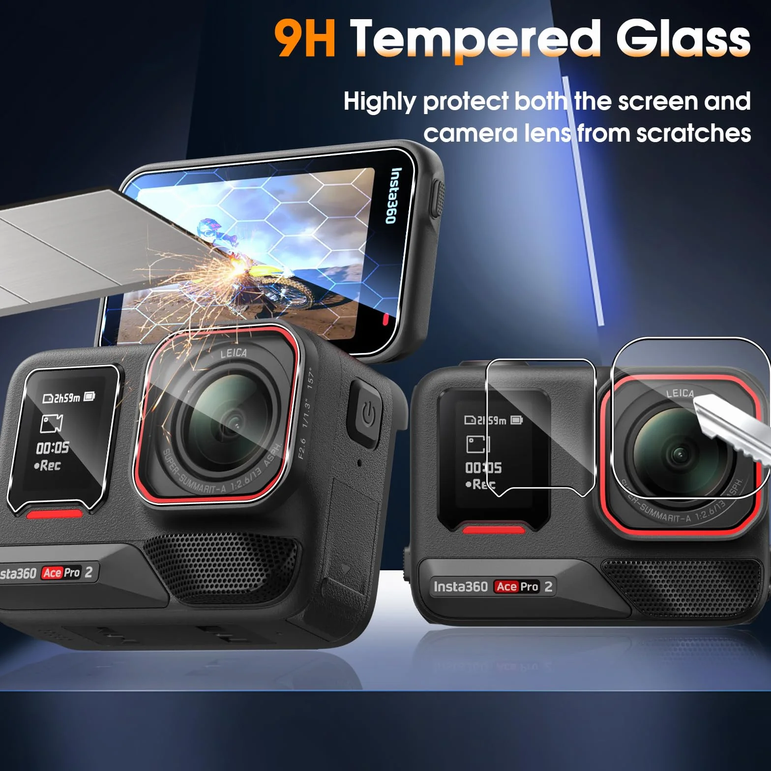 Pellicola Protettiva Insta360 Ace Pro 2, Schermo Vetro Temperato, Protezione Lente Fotocamera 2+2+2 Pezzi, HD Chiaro Anti Graffio