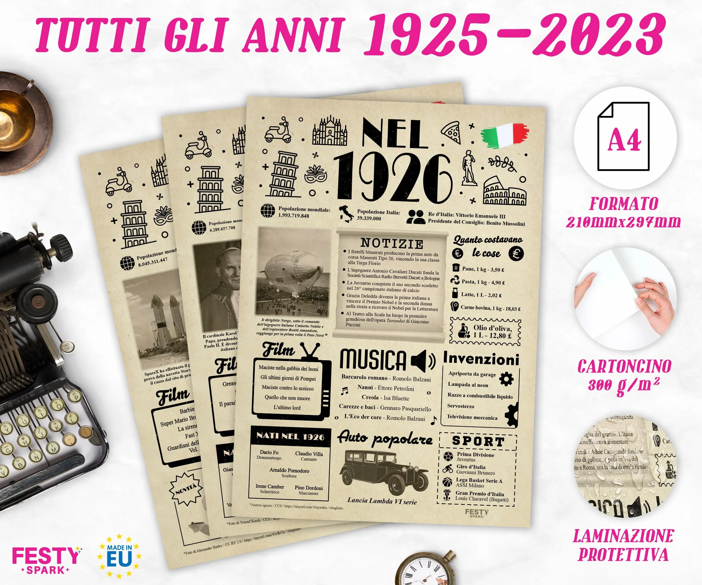 FestySpark Biglietto Auguri 90 anni Compleanno Donna Uomo - Decorazioni Festa 90 anni - Addobbi Compleanno 1936