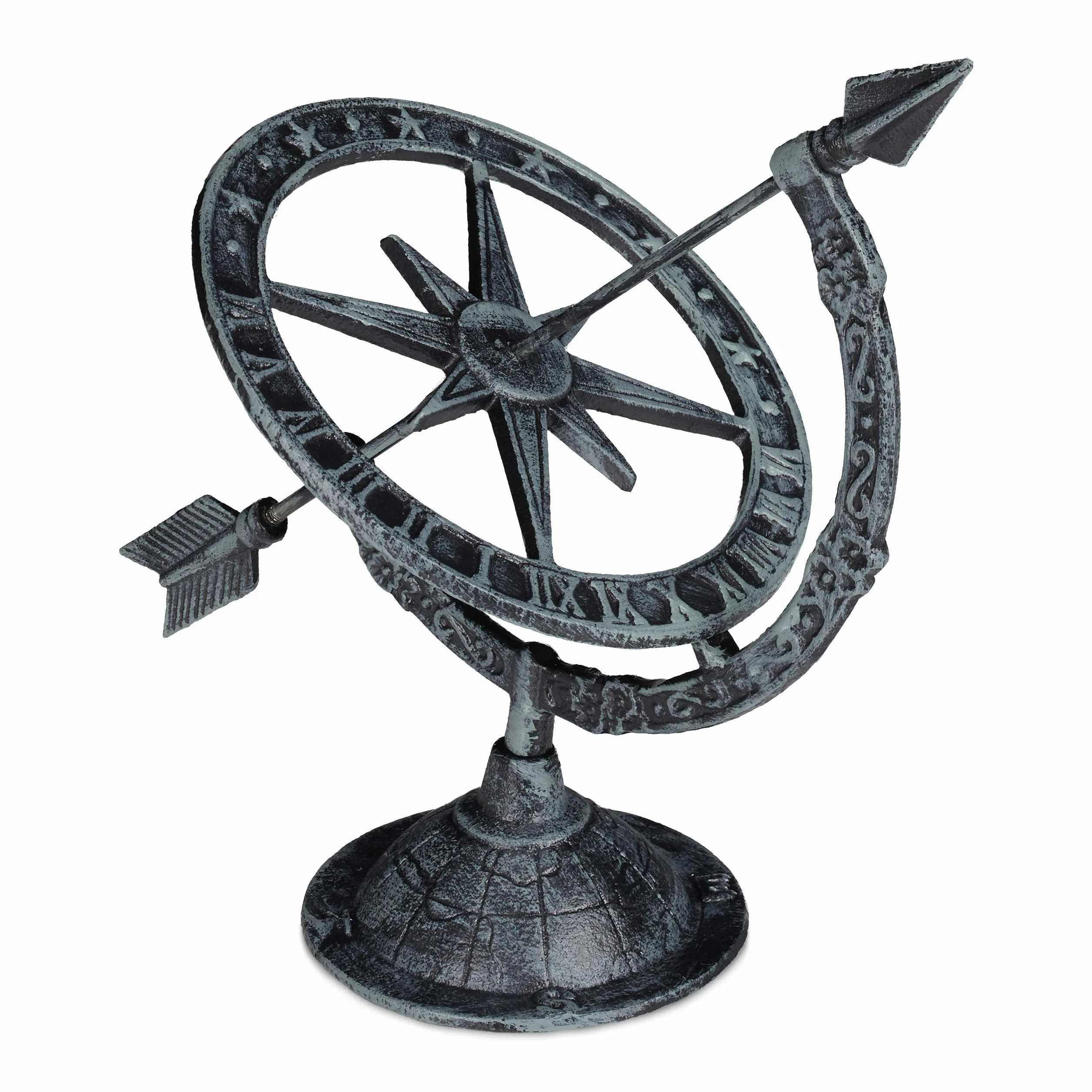 Relaxdays Meridiana, Orologio Solare in Ghisa, Design Antico, Resistente alle Intemperie, Decorazione,27x26x18 cm,grigia