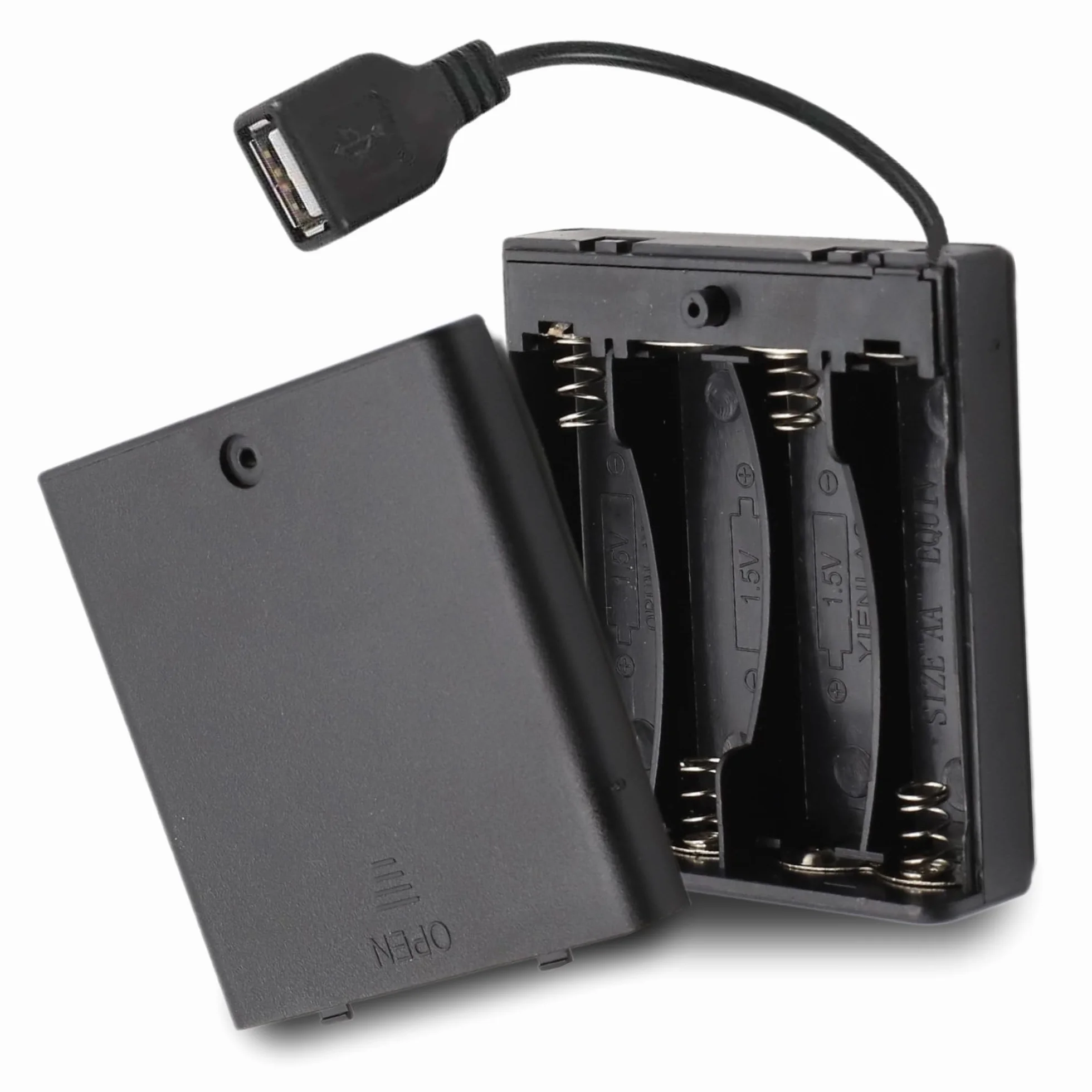 Porta batterie con interruttore on/off 6 V per 4 batterie LR6 AA, supporto batteria AA, cavo USB femmina