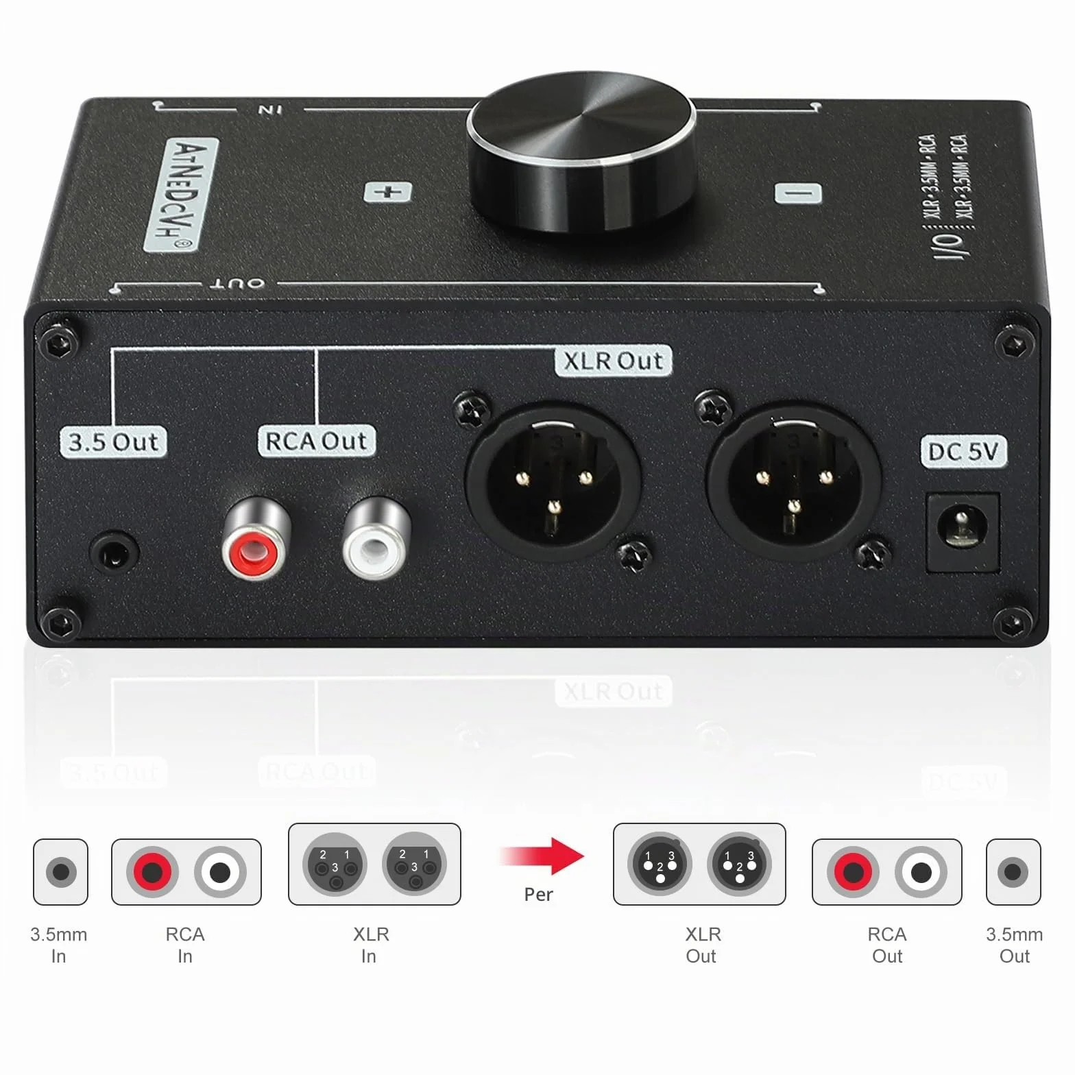 Preamplificatore audio stereo XLR bilanciato 3,5 mm adattatore convertitore amplificatore cuffie