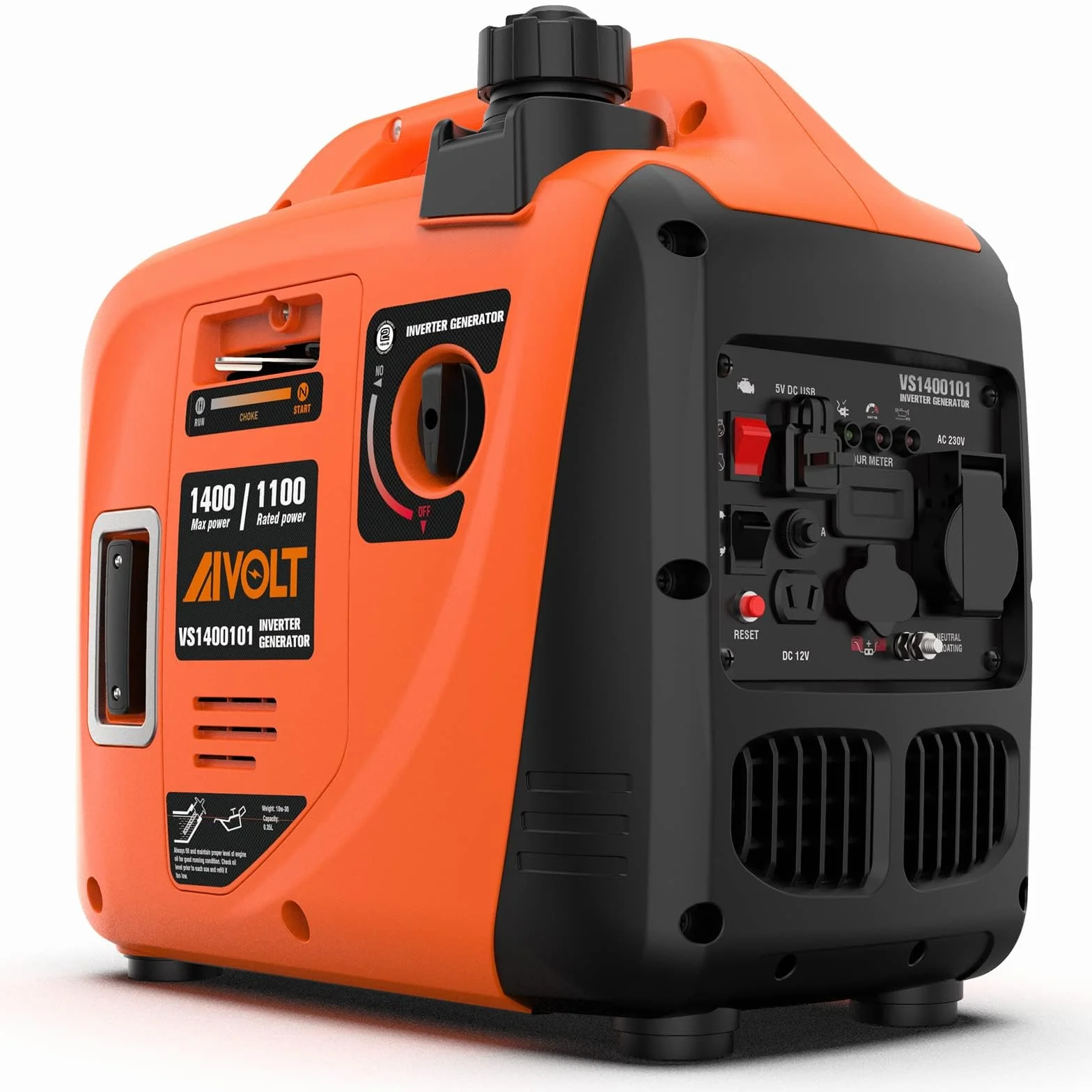 AIVOLT Generatore Inverter 1400 Watt generatore di corrente silenziato gruppo elettrogeno emergenza a benzina silenzioso per campeggio, festival e uso domestico con 2 prese USB, 12V DC e 230 V AC