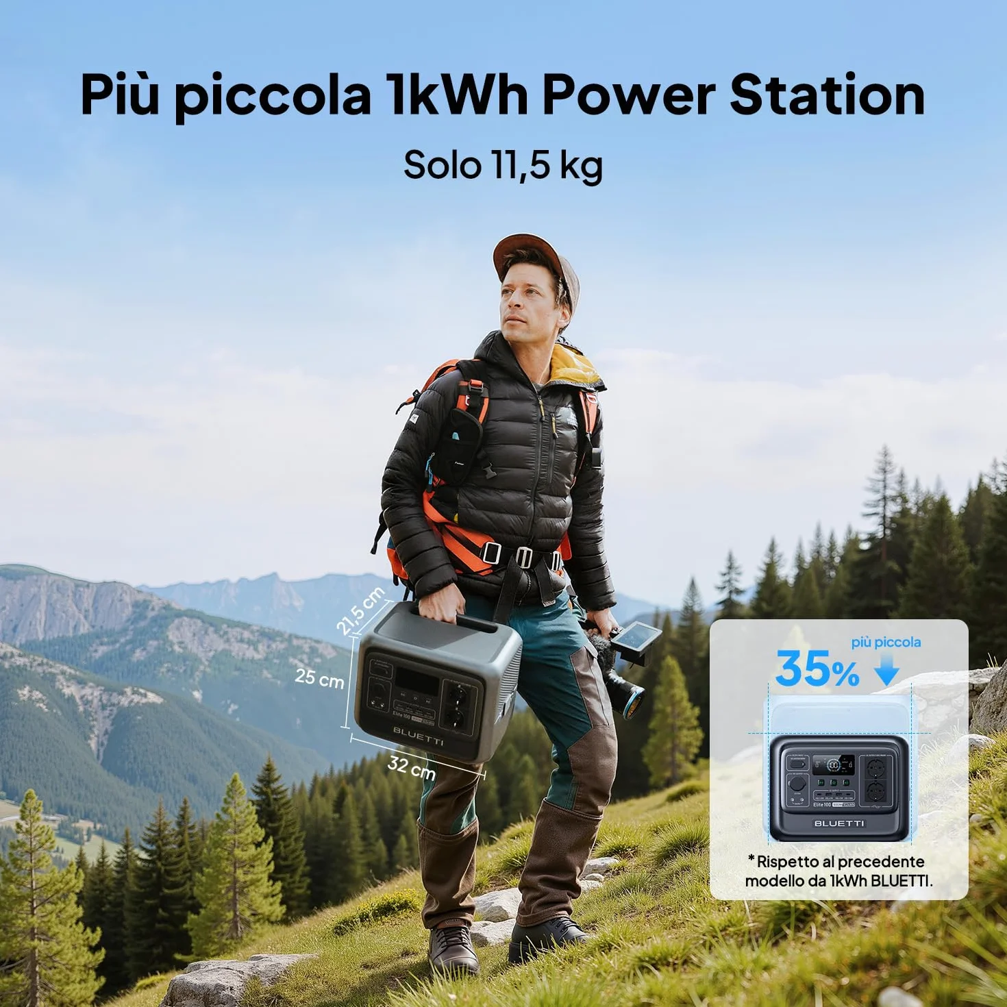 BLUETTI Elite 100 V2 Centrale Elettrica Portatile, LFP Batteria da 1024Wh, 2 Uscite CA 1800W (3600W Picco), 35% Più Piccolo, Alimentazione per campeggio, Interruzioni, Backup UPS