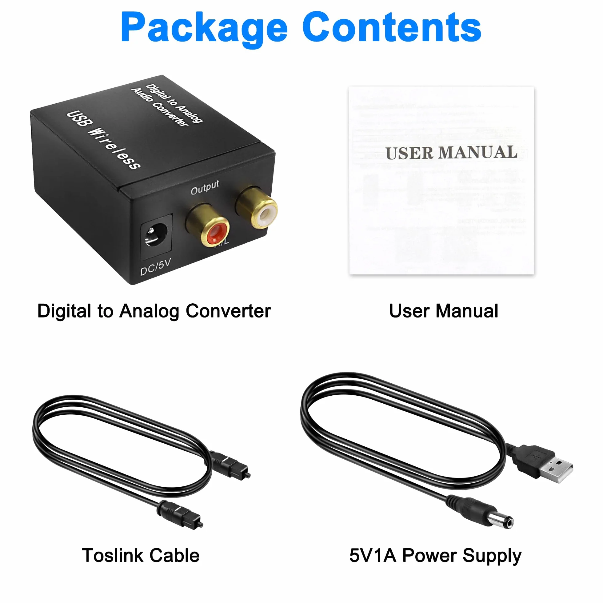 MEIRIYFA Convertitore audio digitale a analogico Bluetooth 5.0 ottico coassiale RCA con cavo fibra ottica