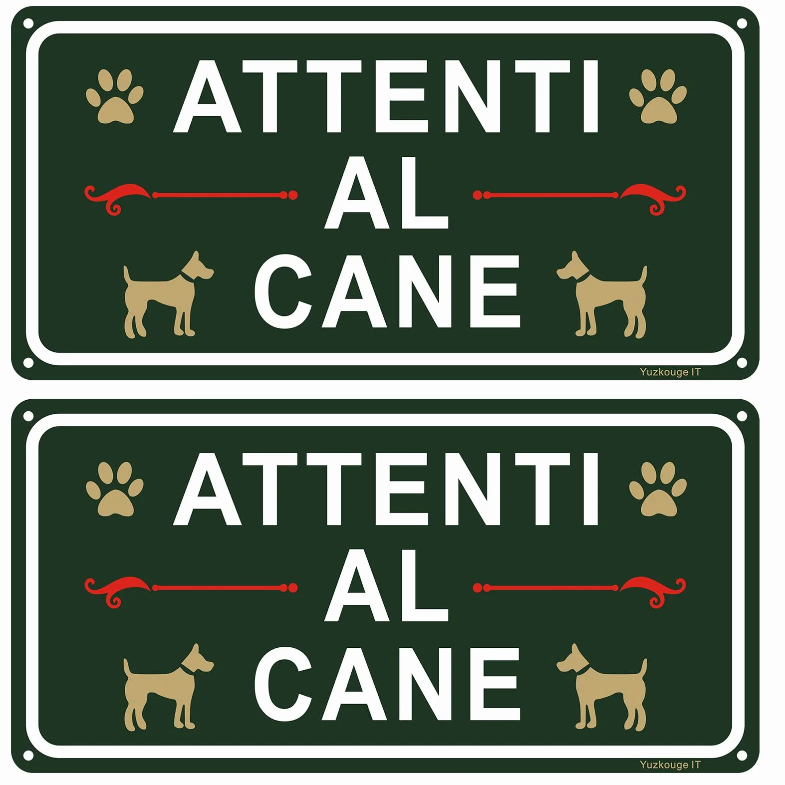 Attenti al Cane Cartello Alluminio - 2 pz, 30x15 cm Cartelli Da Giardino,Facile da installare,Resistente UV,Resistente alle intemperie，per Uso Interno o Esterno