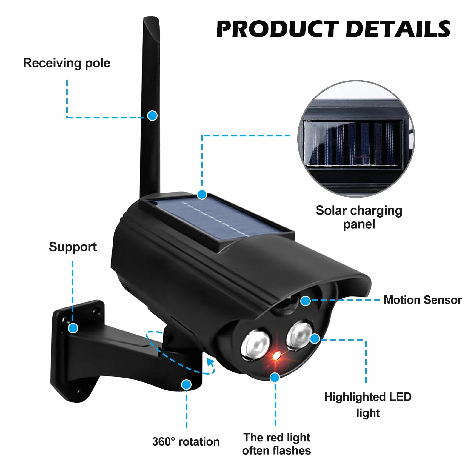 GOMETY 4 pezzi fotocamera finta sorveglianza esterni con luce LED rossa lampeggiante per garage