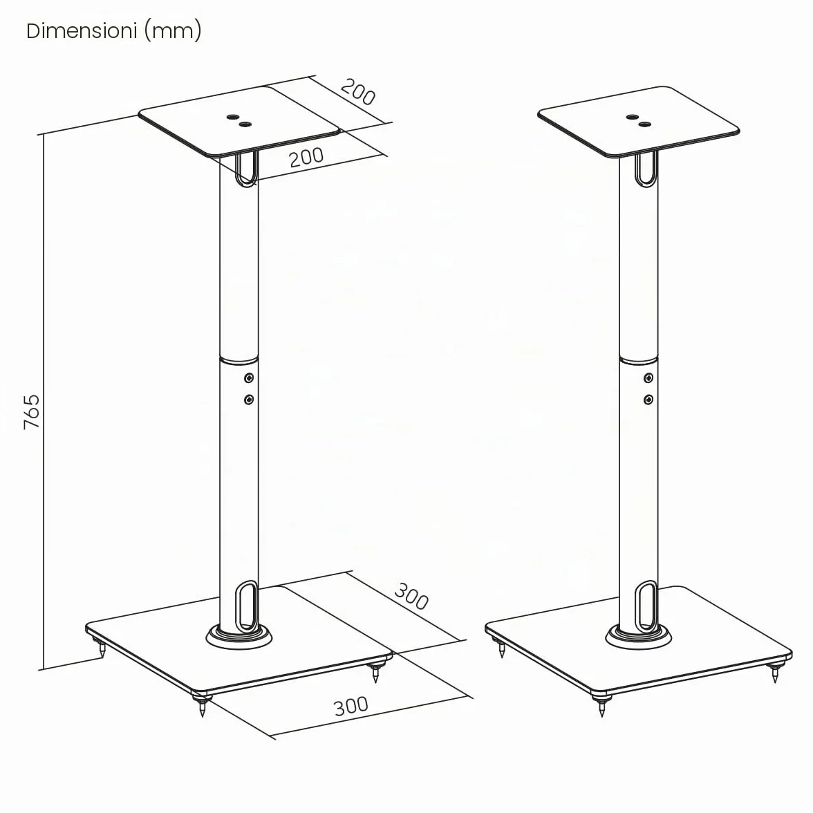 Set di 2 supporti per altoparlanti HS35L portata 25 kg con tappetino anti-vibrazione
