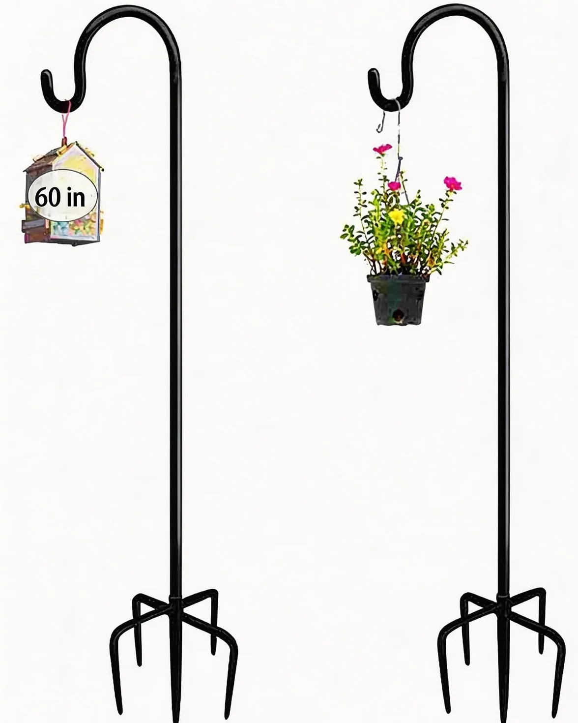 Gancio Da Pastore Per Esterni 2 Pcs Altezza 152 Cm 5 Basi Asta Da Giardino Regolabile In Metallo