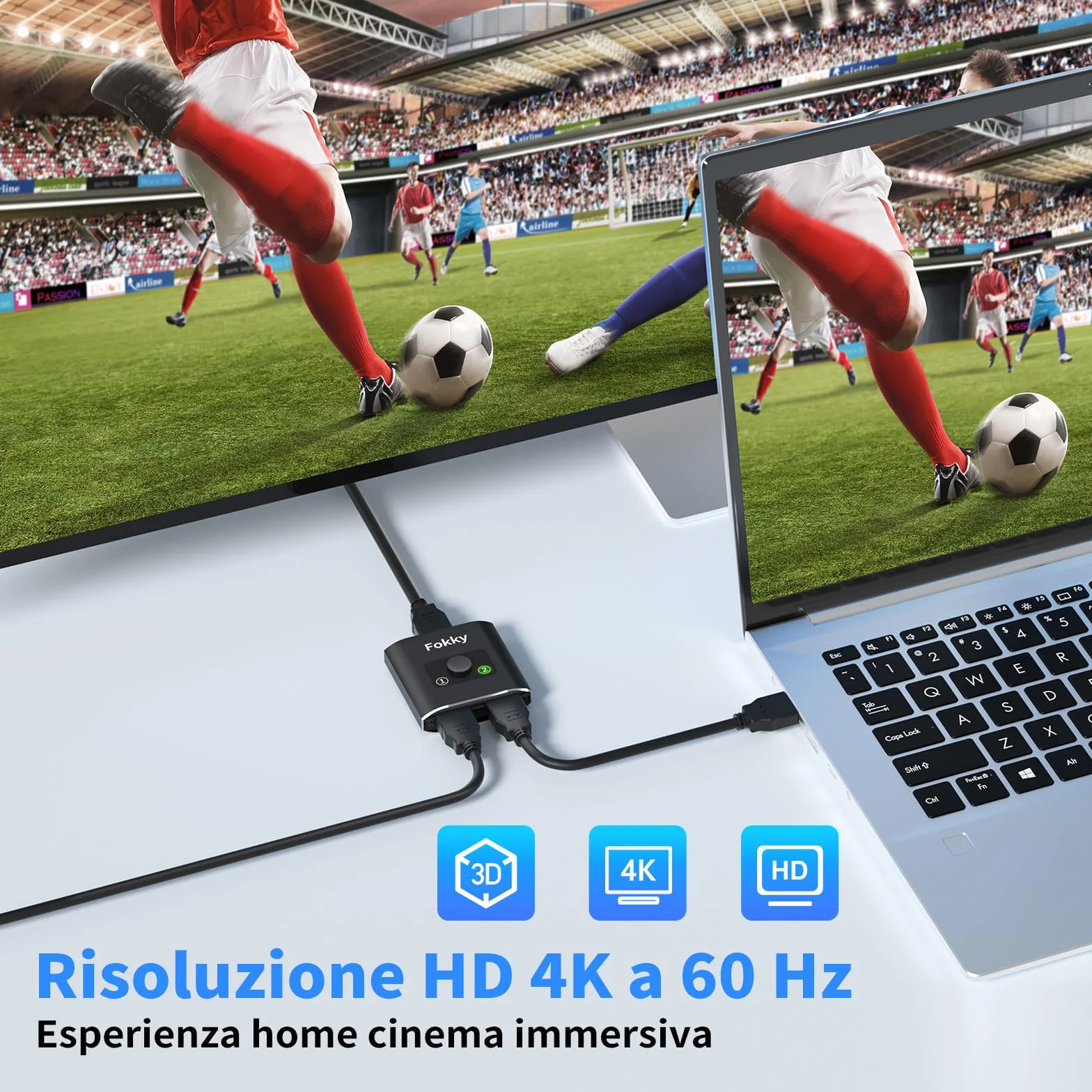 Fokky Switch HDMI Bidirezionale 2 Ingressi 1 Uscita / 1 Ingressi 2 Uscita 4K 1080p 3D HDCP Splitter HDTV