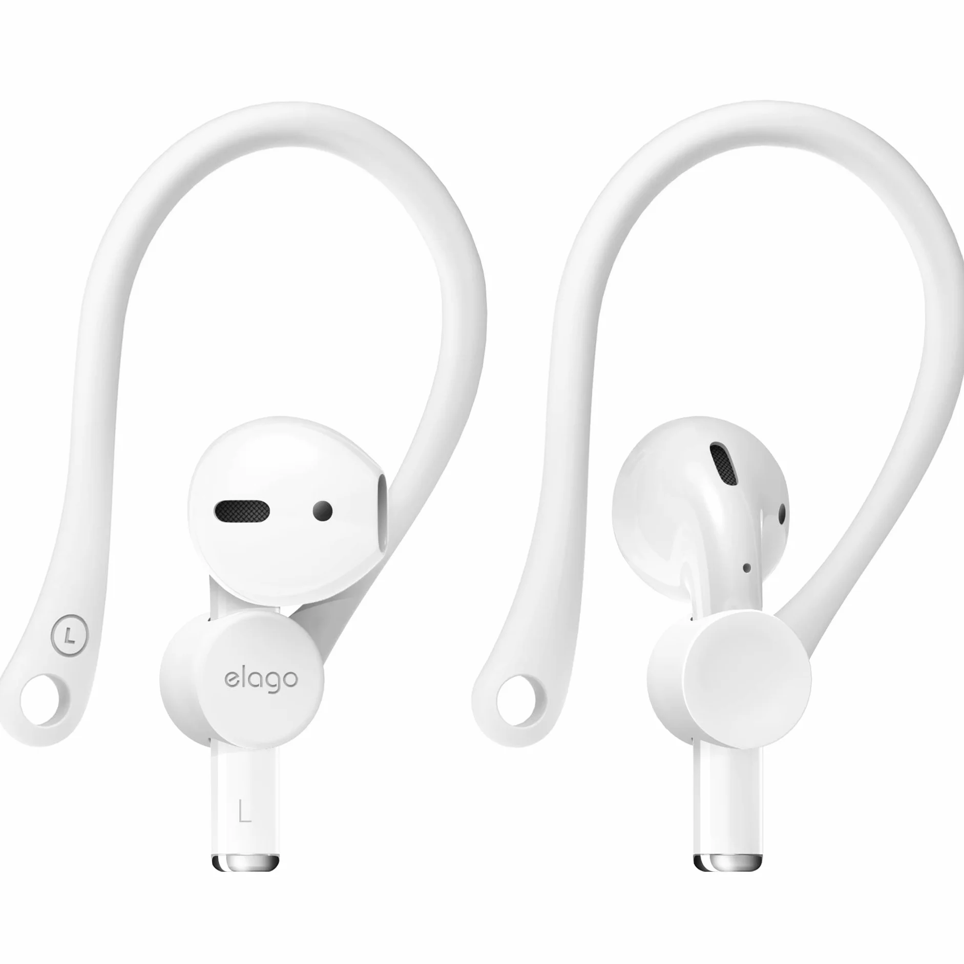 elago EarHooks Ganci Auricolari per Apple AirPods Pro 2/1 AirPods 3/2/1 Antiscivolo in TPU Sport Corsa Jogging Ciclismo Palestra Bianco