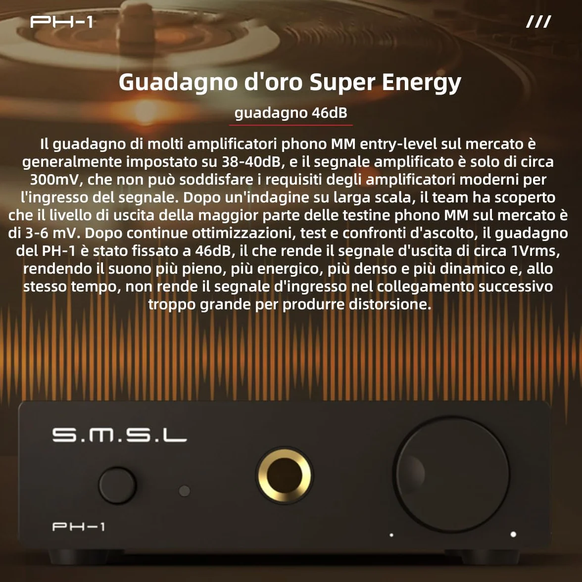 S.M.S.L PH-1 Preamplificatore Phono Mini per Giradischi MM, Amplificatore Audio Stereo HiFi, Preamp con Uscita RCA 6.35mm, Alimentazione DC 5V