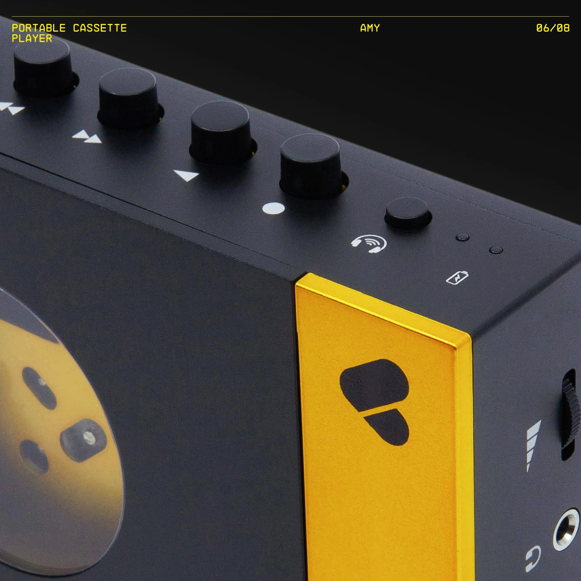 We are Rewind Lettore a cassette portatile Bluetooth, registratore con altoparlante, cuffie, cavo 3,5 mm - Amy Nero & Giallo