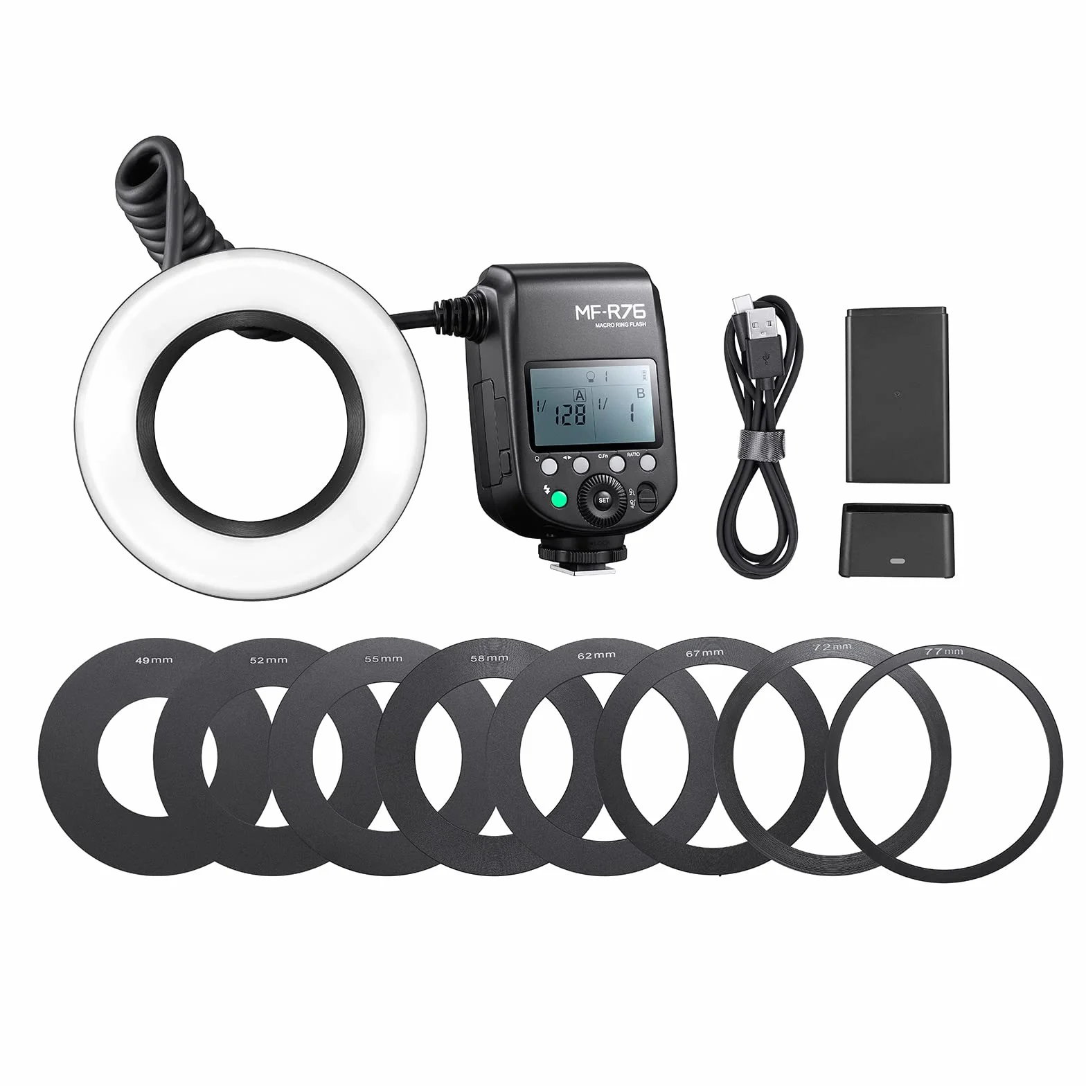 Godox MF-R76 Universal Macro Ring Flash Light GN14 10 livelli di luminosità regolabile per Canon Nikon Sony Fuji Olympus Panasonic Pentax DSLR