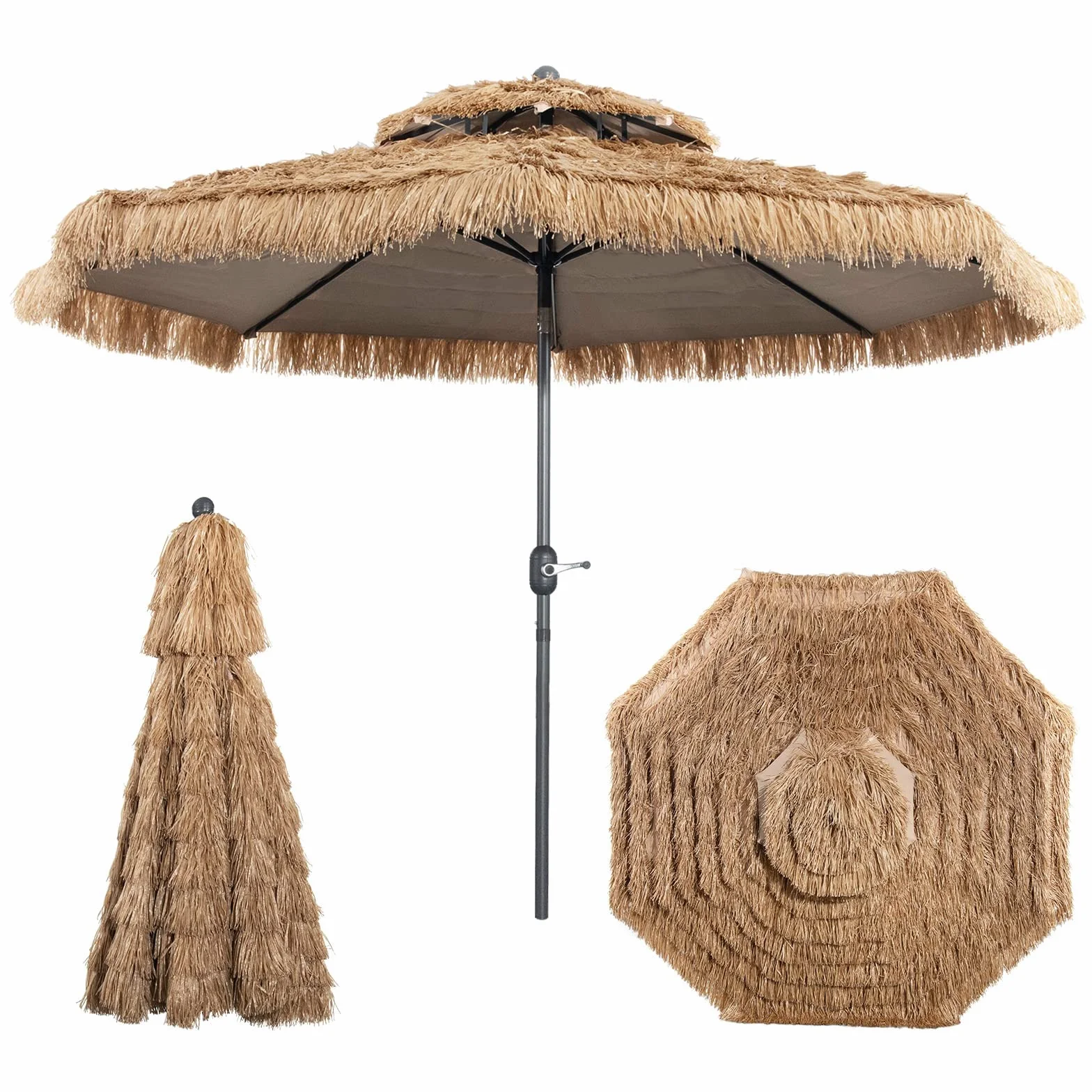 RELAX4LIFE Ombrellone da Spiaggia 2,7M/3M, Parasole Hawaiano in Paglia, Inclinazione Regolabile, Non Base, per Giardino, Cortile, Piscina (3m, sanza Luci)