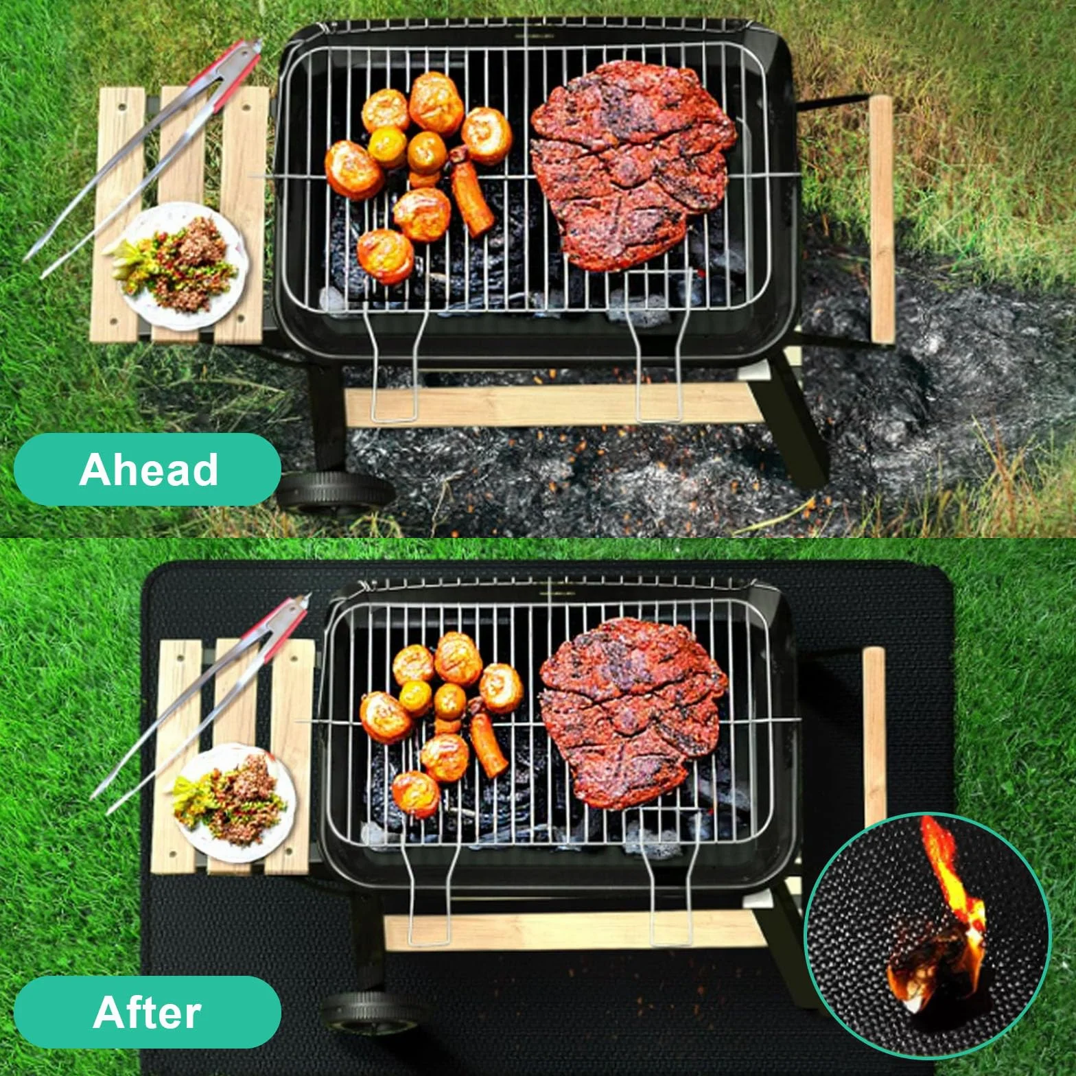 Tappetino per Braciere, Tappeto Ignifugo per Camino, Grill mat Riutilizzabili, Impermeabile e a prova di olio per Cortile, Prato e Campeggio All'aperto (100×150cm)