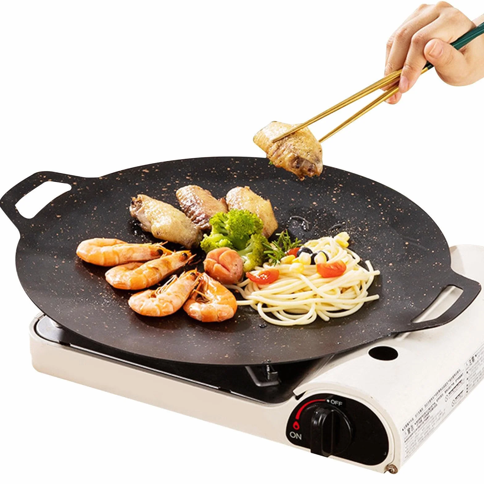 Padella coreana, 34 cm, rotonda con rivestimento antiaderente, per barbecue coreano, per interni o esterni