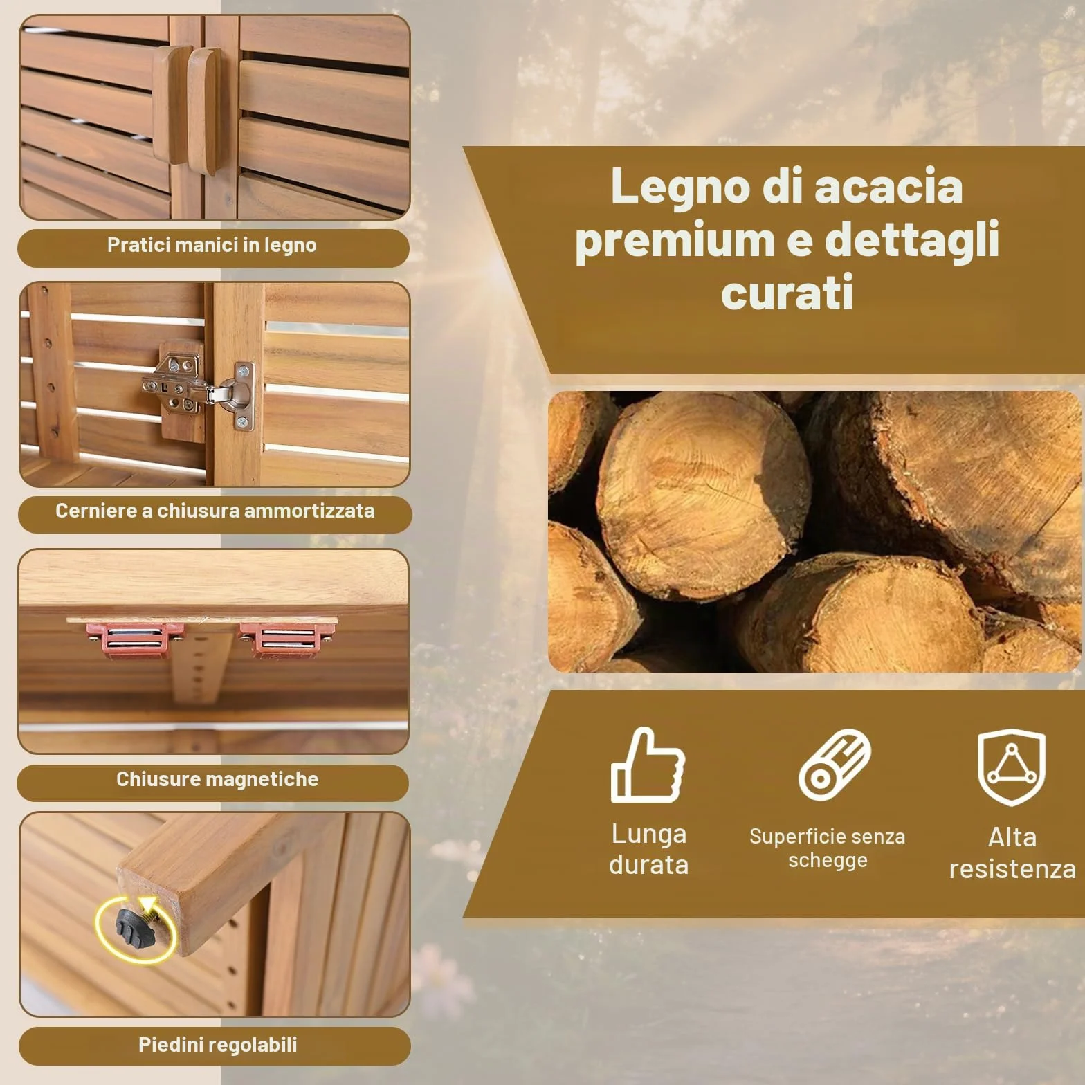 KOMFOTTEU Armadio da esterno in legno massello 80x40x90,5 cm mobile portaoggetti con piattaforma per giardino balcone