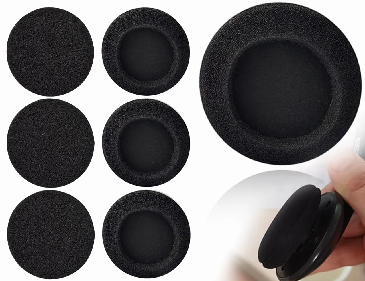 KAPSING 6 Pezzi Cuscinetti Auricolari in Schiuma di Ricambio Neri 55 mm per Cuffie Audio