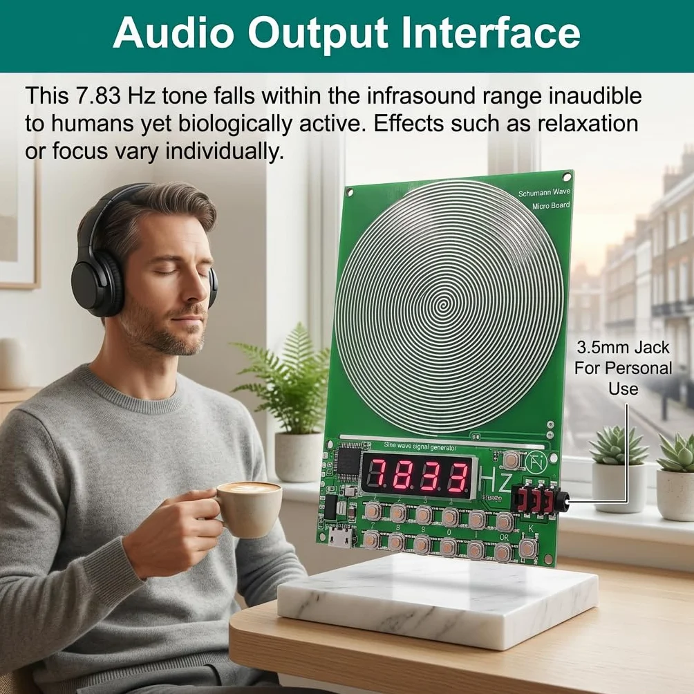 Generatore di frequenza Schumann da 7,83 Hz con display e porta USB, regolabile da 0,01 Hz a 100000 Hz, generatore di risonanza portatile per l'armonia ambientale in casa, in ufficio e per il relax.