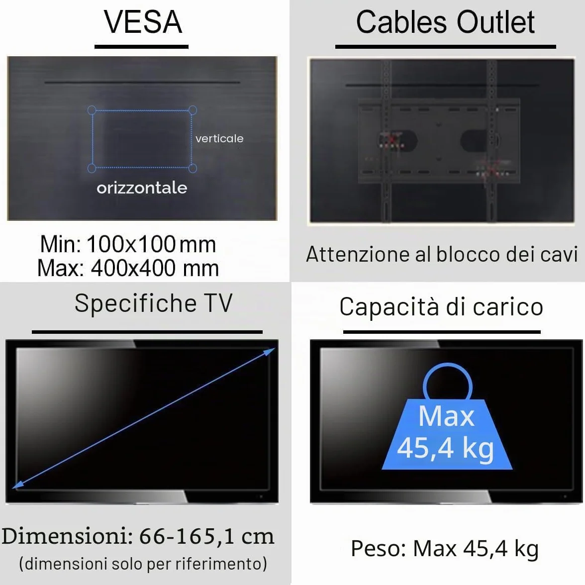 Suptek MC4602 Supporto TV Soffitto Regolabile 26-65 Pollici LCD LED Plasma