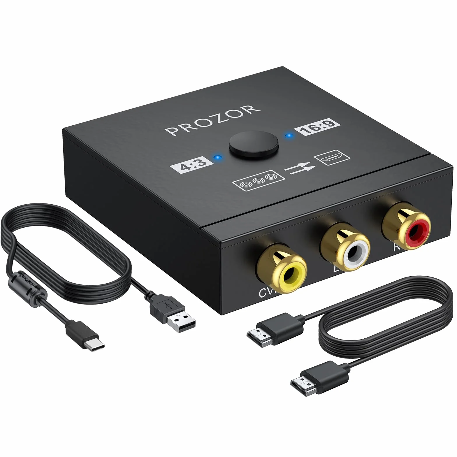 PROZOR Convertitore da RCA a HDMI 1080p CVBS Audio Video Composito PAL/NTSC per Wii PS1 PS2 N64