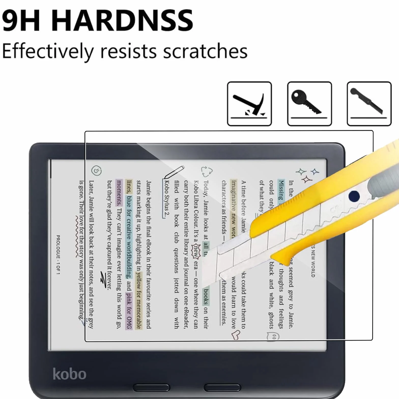 Pellicola Vetro Temperato per Kobo Libra Colour, 2 Pezzi Durezza 9H Anti-Graffio HD Trasparente