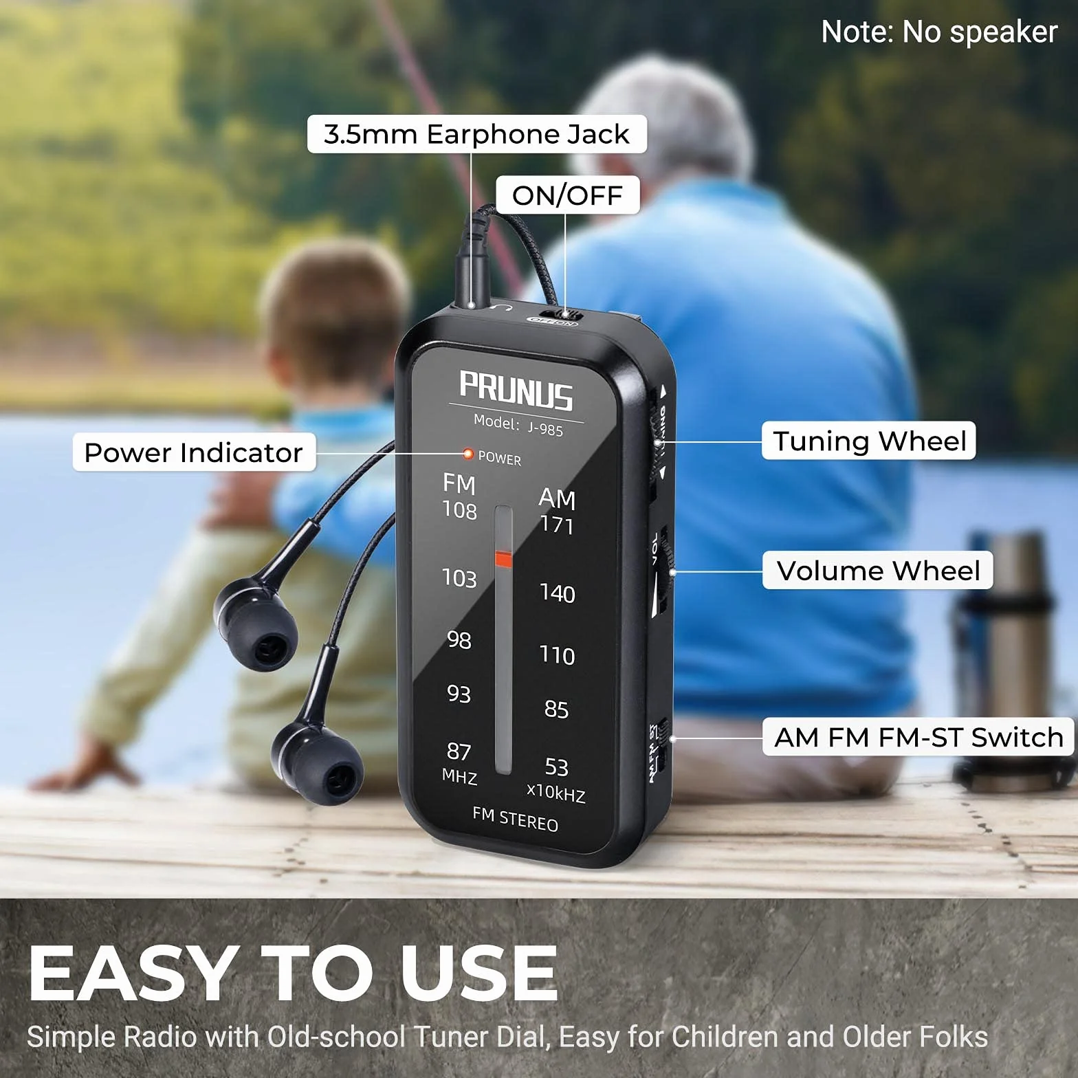 PRUNUS J-985 Mini Radio Portatile FM/AM Stereo Tascabile con Cuffie e Clip