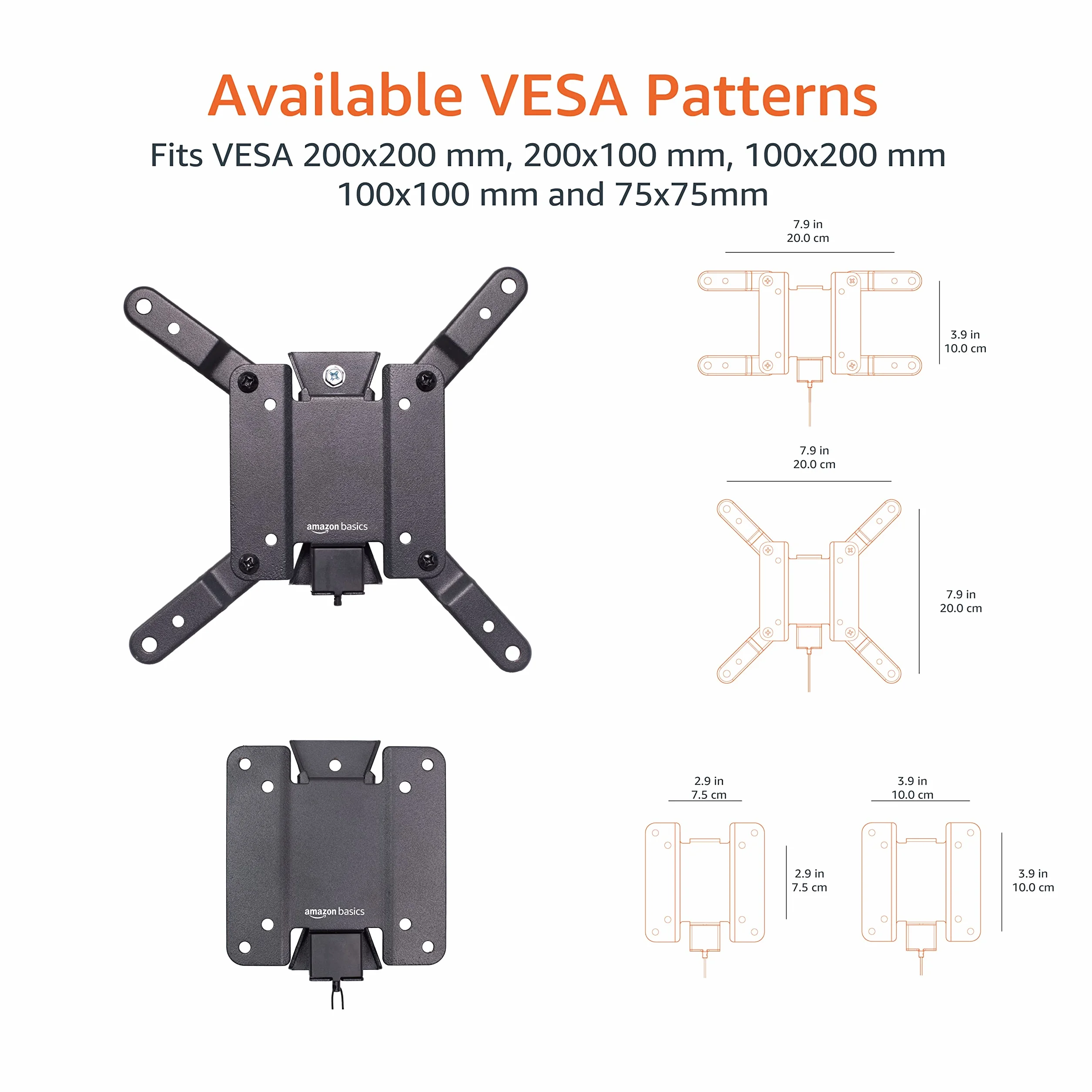 Amazon Basics Supporto a parete per TV inclinabile, adatto a 12-40 pollici, VESA 200x200, Nero