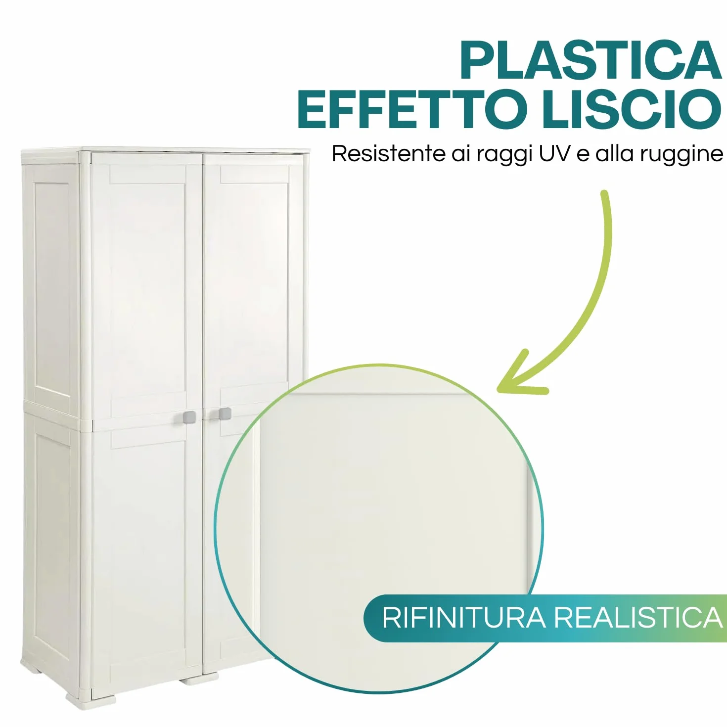 PALUPLUS Portascope Ante Lisce in Plastica, Armadio Multiuso 79x43x164 cm, 3 scomparti, Made in Italy Panna
