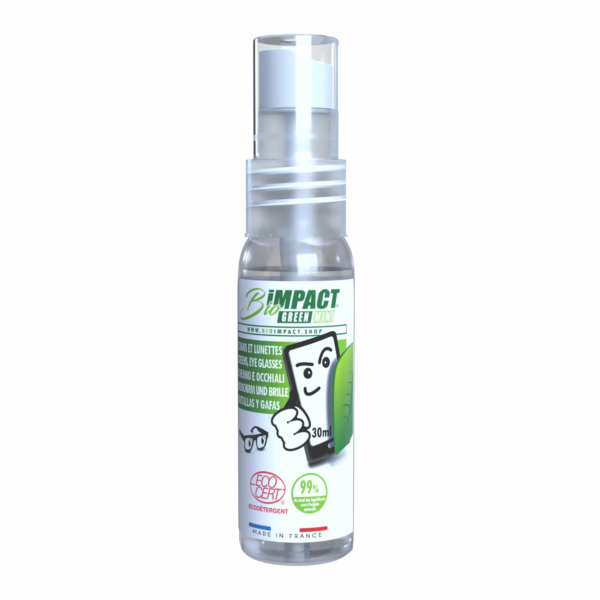 Detergente per schermi e occhiali 30 ml ECOCERT 99% naturale
