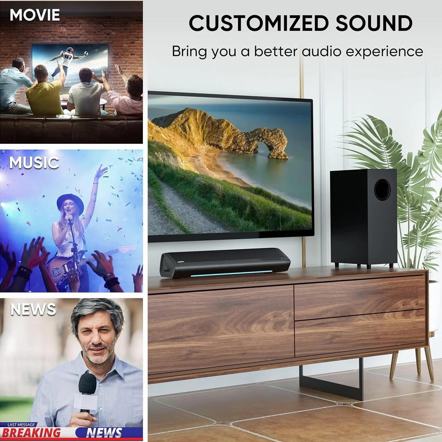 Saiyin Soundbar con Subwoofer per TV 17 Pollici 2.1 Canali Bluetooth Ottico AUX